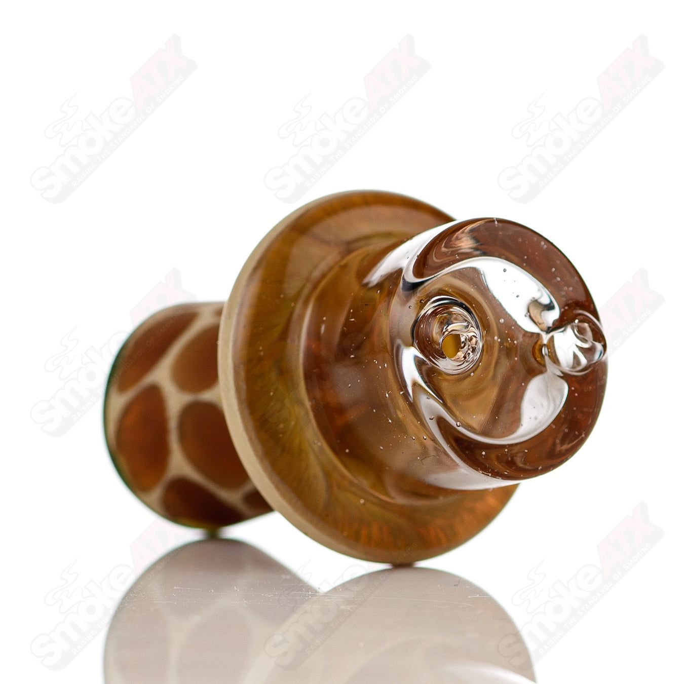 Clear Giraffe Spinner Cap by Robertson Glass with Pearl accents, designed for heady glass carb caps and functional for dabbing.