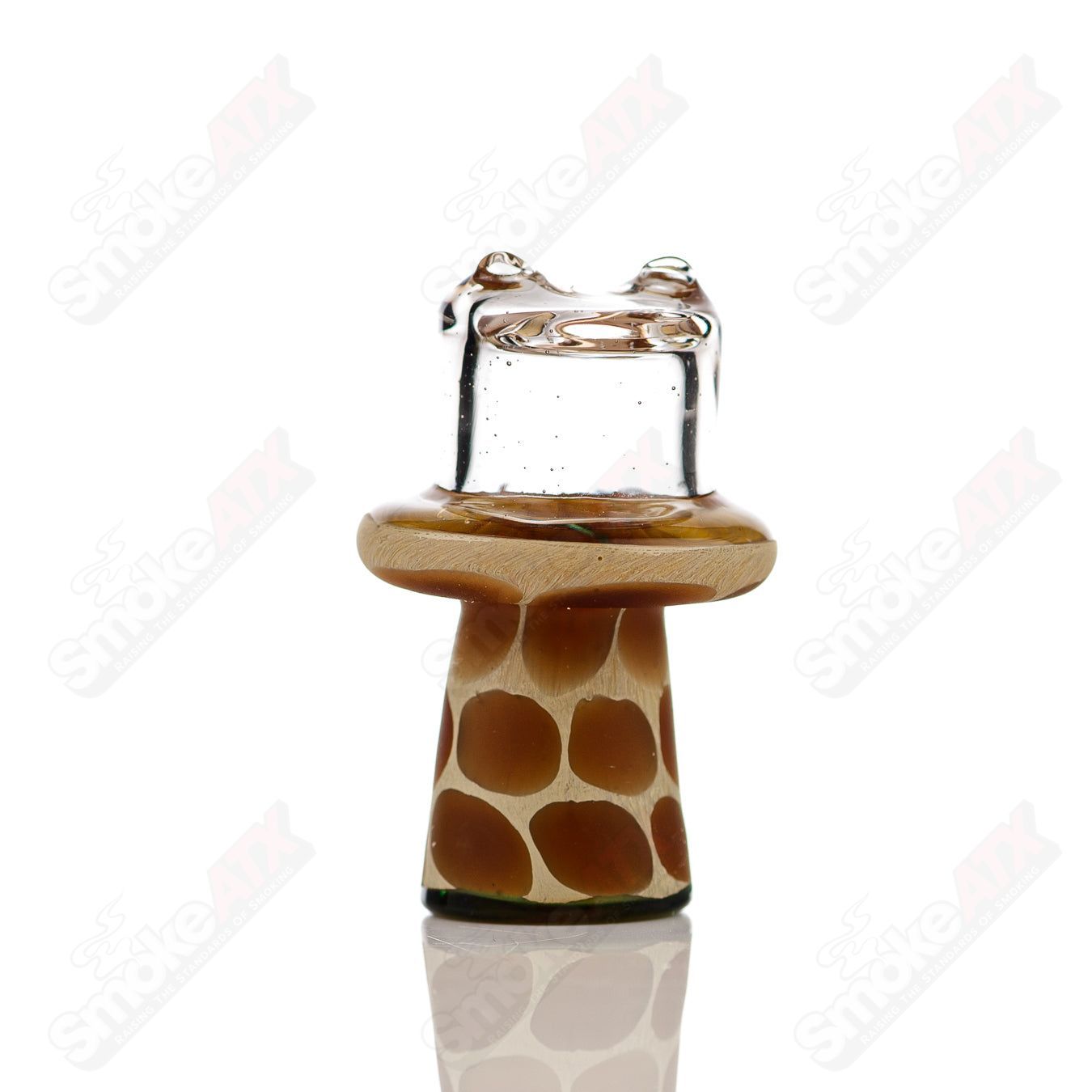 Clear Giraffe Spinner Cap with Pearl by Robertson Glass, a detailed heady glass carb cap featuring a giraffe design and pearl accents.