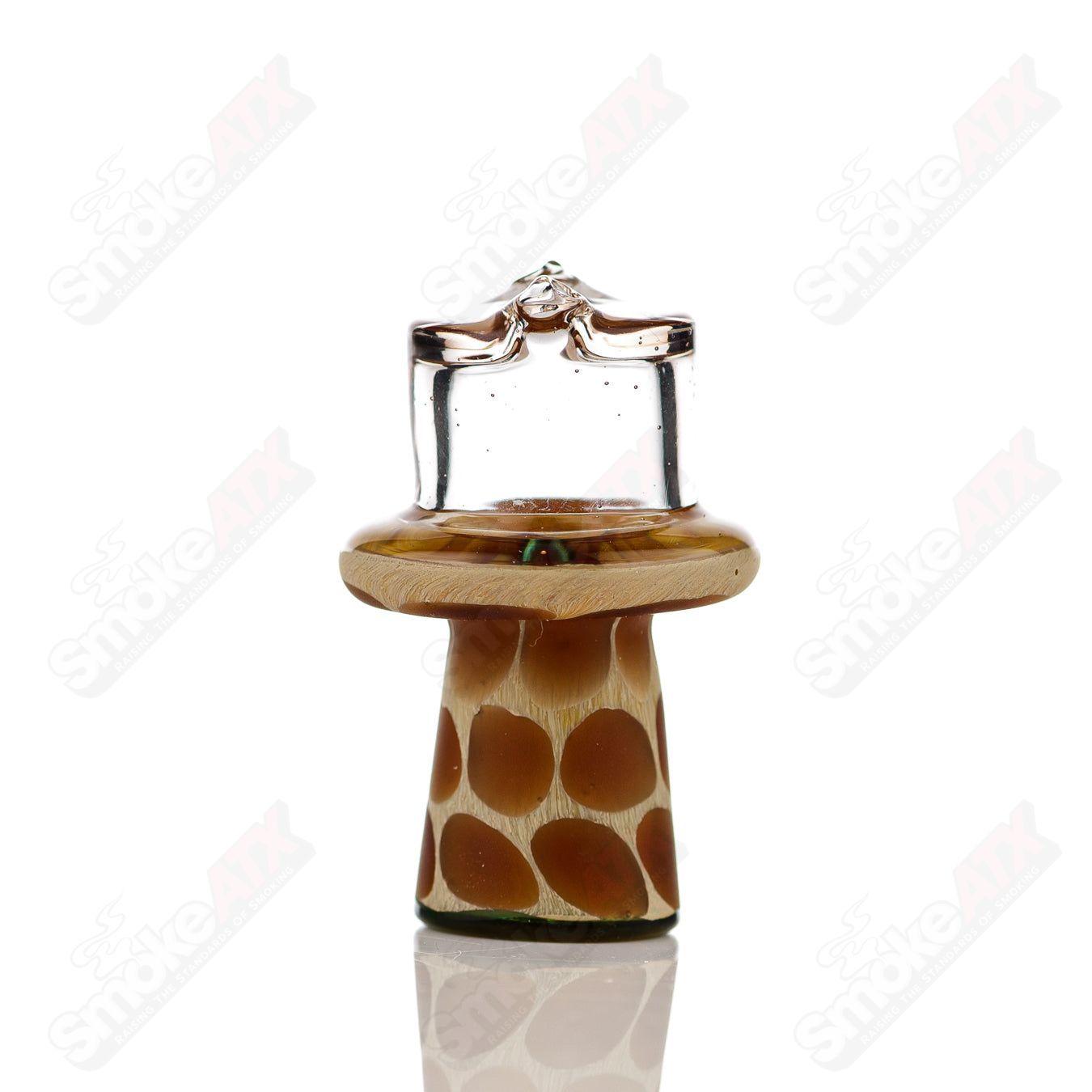 Clear giraffe-shaped spinner cap with pearl details for Robertson Glass heady glass carb collection, designed for optimal airflow and style.