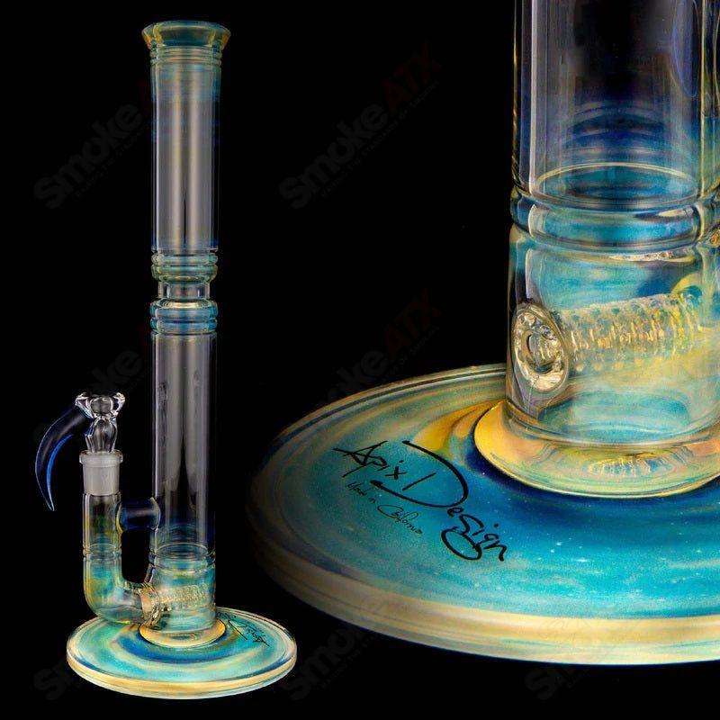 Cobalt blue and silver fumed glass waterpipe with 45x5 stemline heavywall tube by Apix Designs.