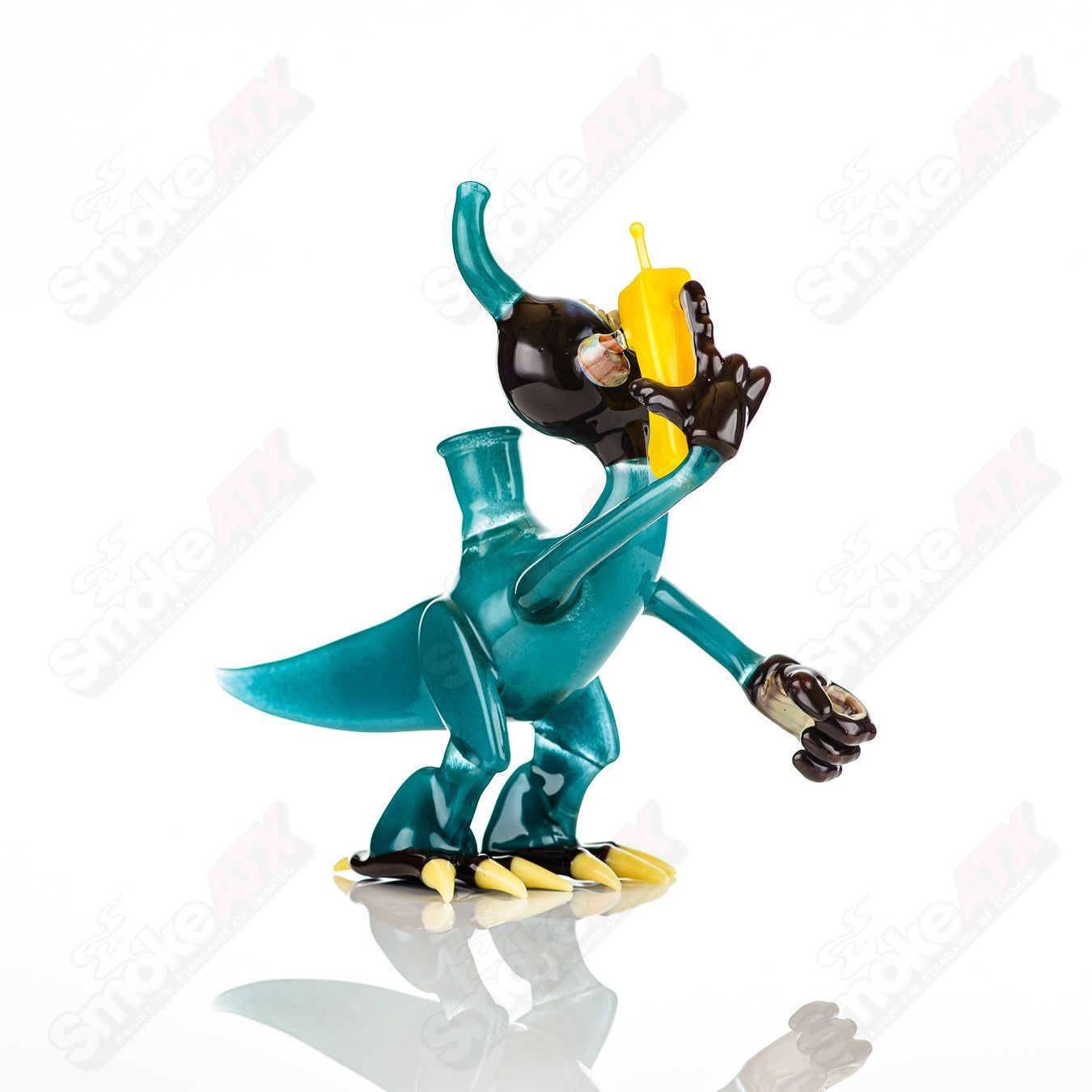 Elbo Glass Coyle x Elbo Dino Monkey heady glass concentrate rig with detailed colorful dinosaur design.