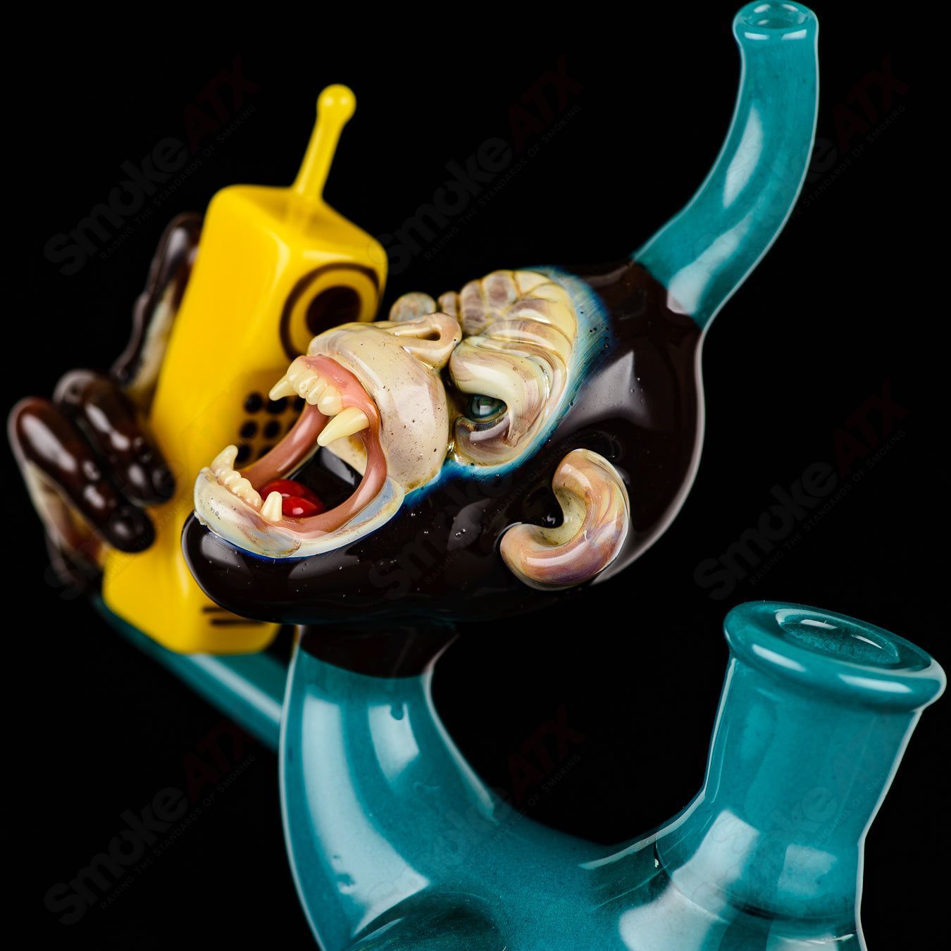 Elbo Glass Coyle x Elbo Dino Monkey heady glass concentrate rig with colorful dinosaur and monkey design.