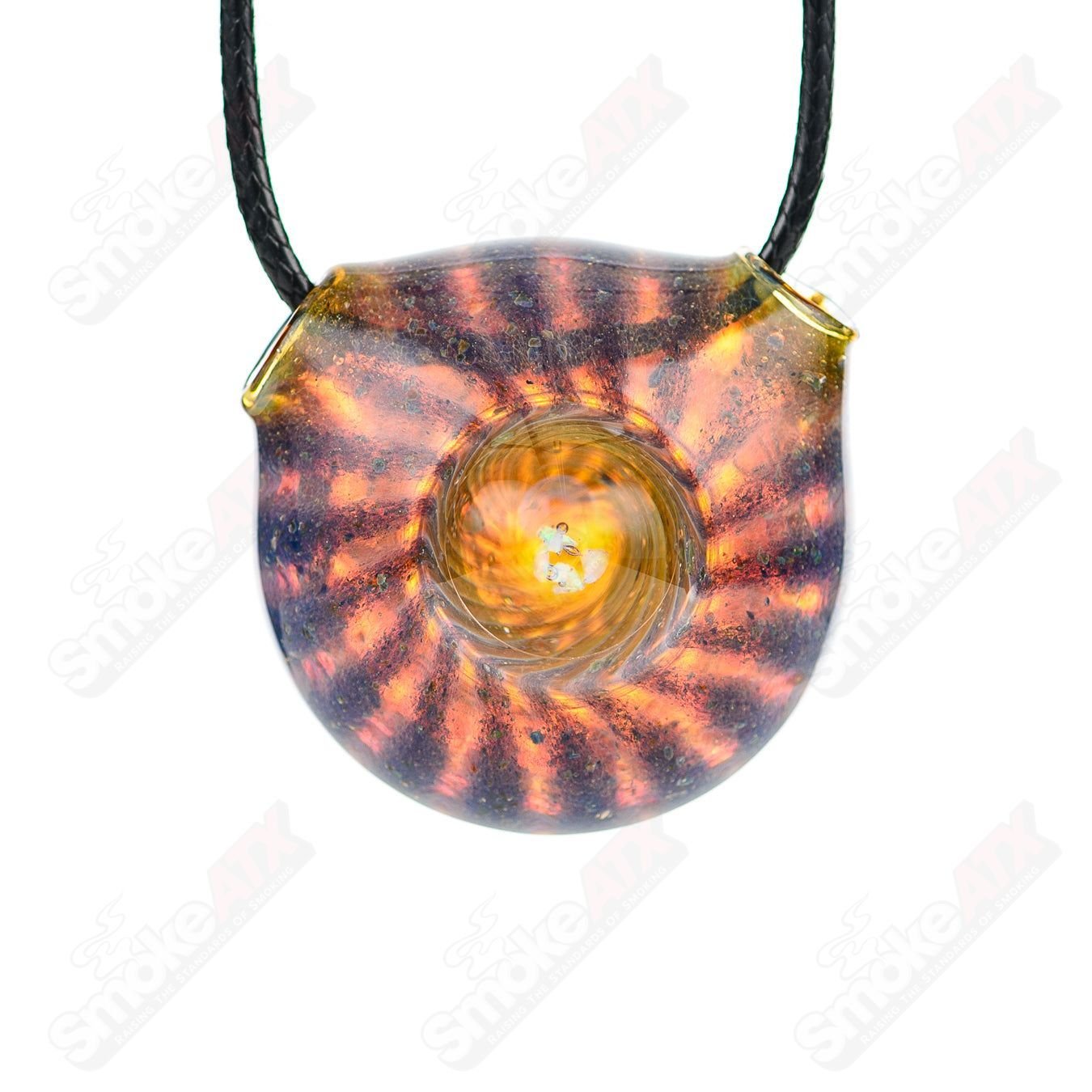 Dichro pendant by Merican Made featuring colorful glass with iridescent finish, showcasing intricate design and vibrant hues.