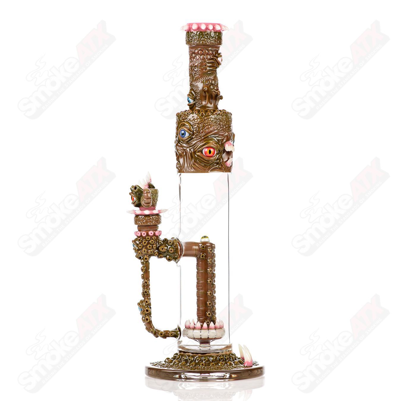 Salt Glass Disc Perc Fully Salted Tube with Slide in Spanish Olive color, a straight heady glass tube for dabbing and vaporizing.