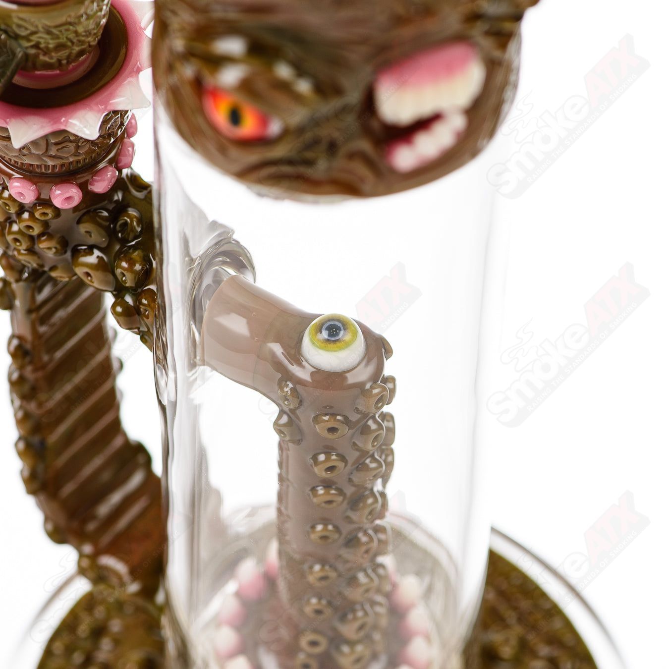 Salt Glass Disc Perc Fully Salted Straight Tube with Slide in Spanish Olive, Heady Glass smoking pipe for dry herbs.