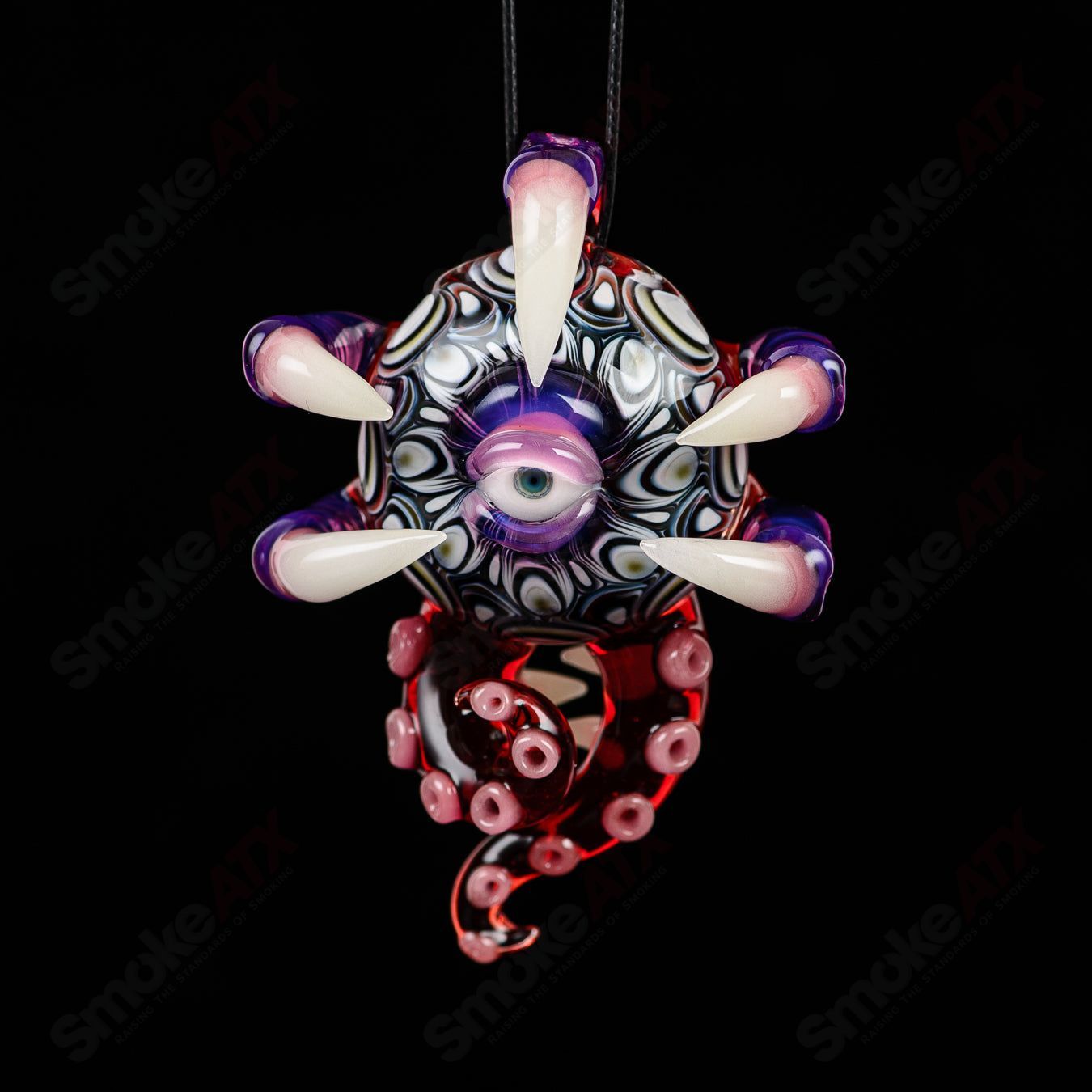 Double-sided Yoshi Prep, Royal Jelly, Pomegranate pendant by Salt Glass, featuring vibrant glass artwork and intricate design.
