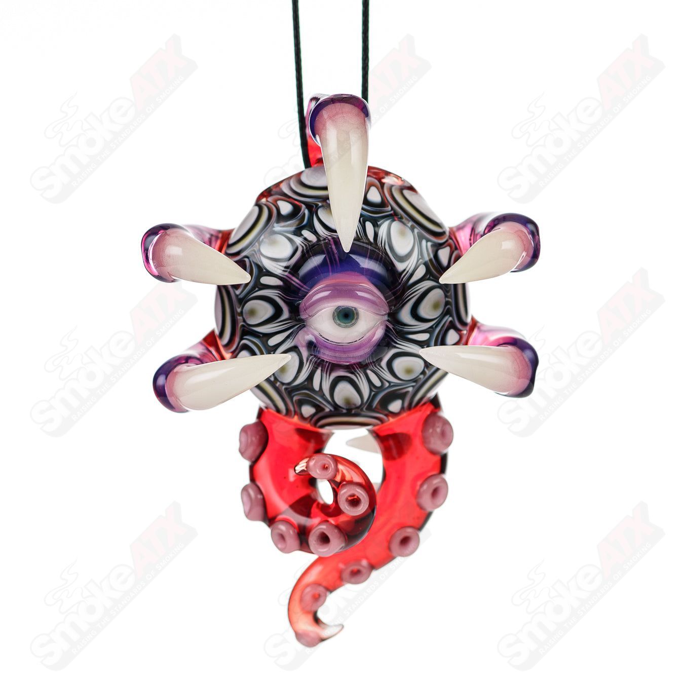 Double-sided Yoshi Prep, Royal Jelly, Pomegranate pendant by Salt Glass, featuring colorful glass art on both sides.