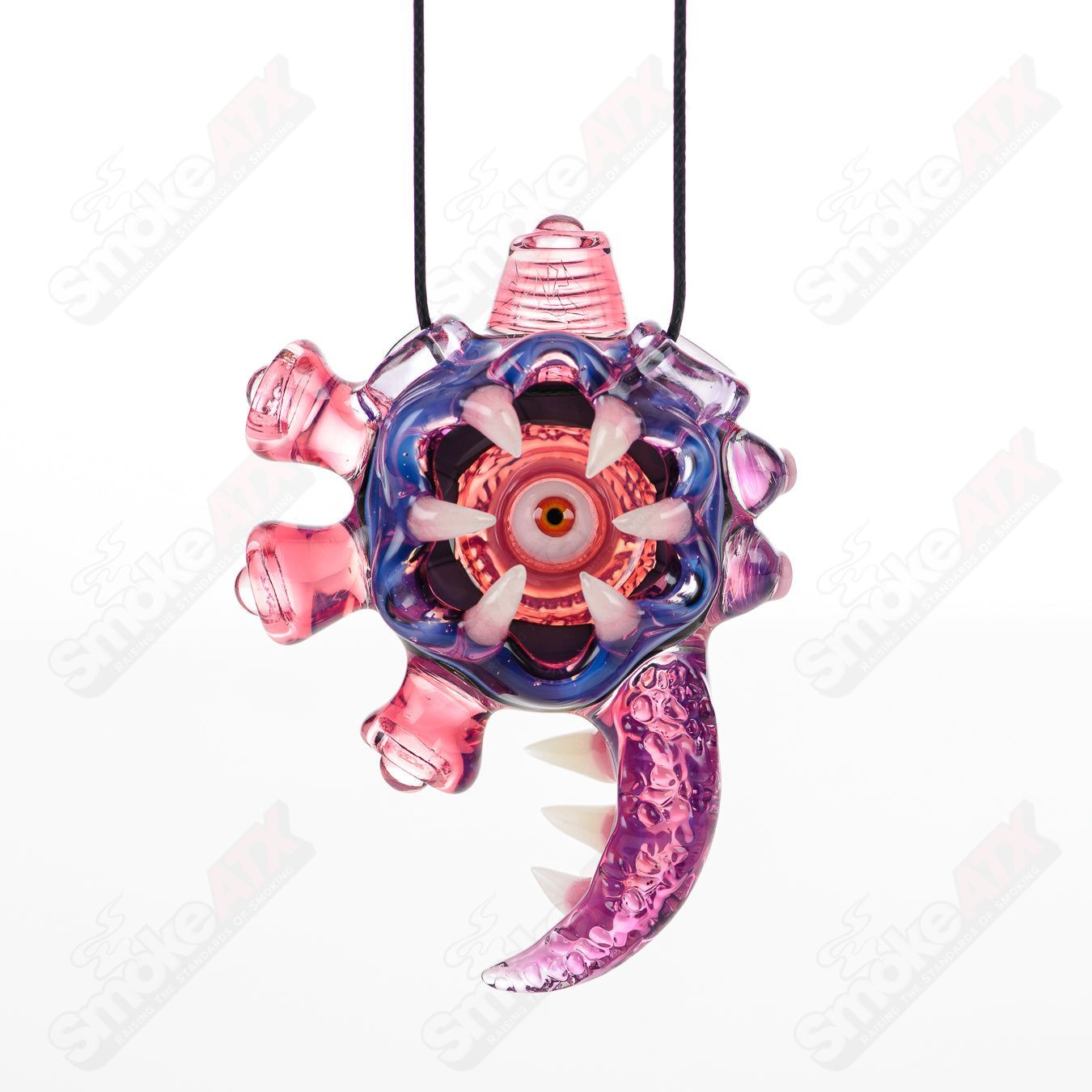 Double-sided Yoshi Prep, Royal Jelly, and Telemagenta glass pendant by Salt Glass, featuring intricate heady glass design.