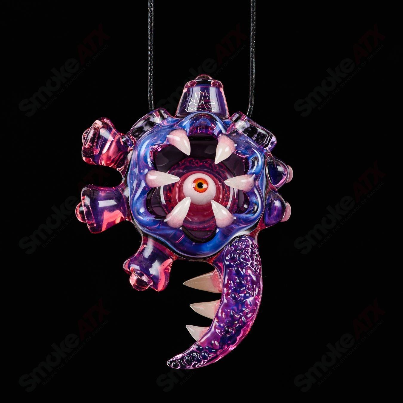 Double-sided Yoshi Prep Royal Jelly Telemagenta pendant by Salt Glass, heady glass pendant featuring vibrant colors and artistic design.