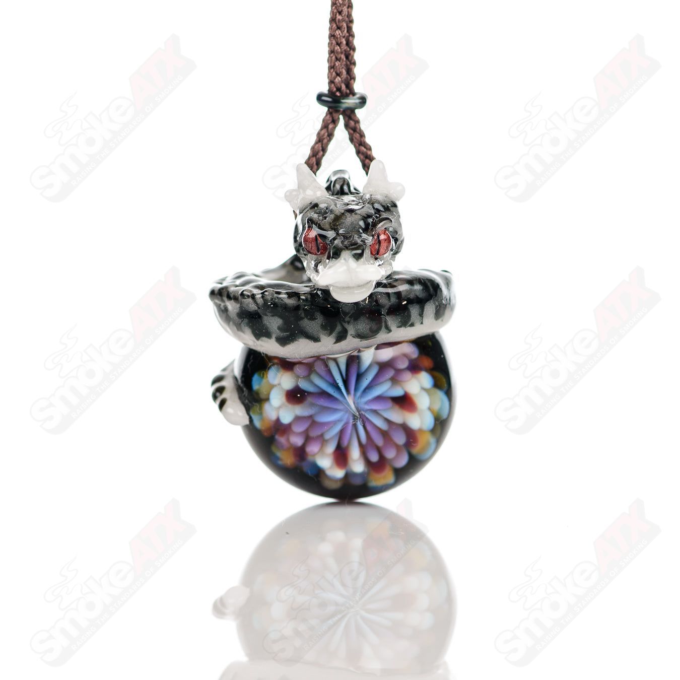 Kengtaro Dragon Flower Pendant made of colorful glass, featuring intricate dragon flower design, ideal for necklace or jewelry display.