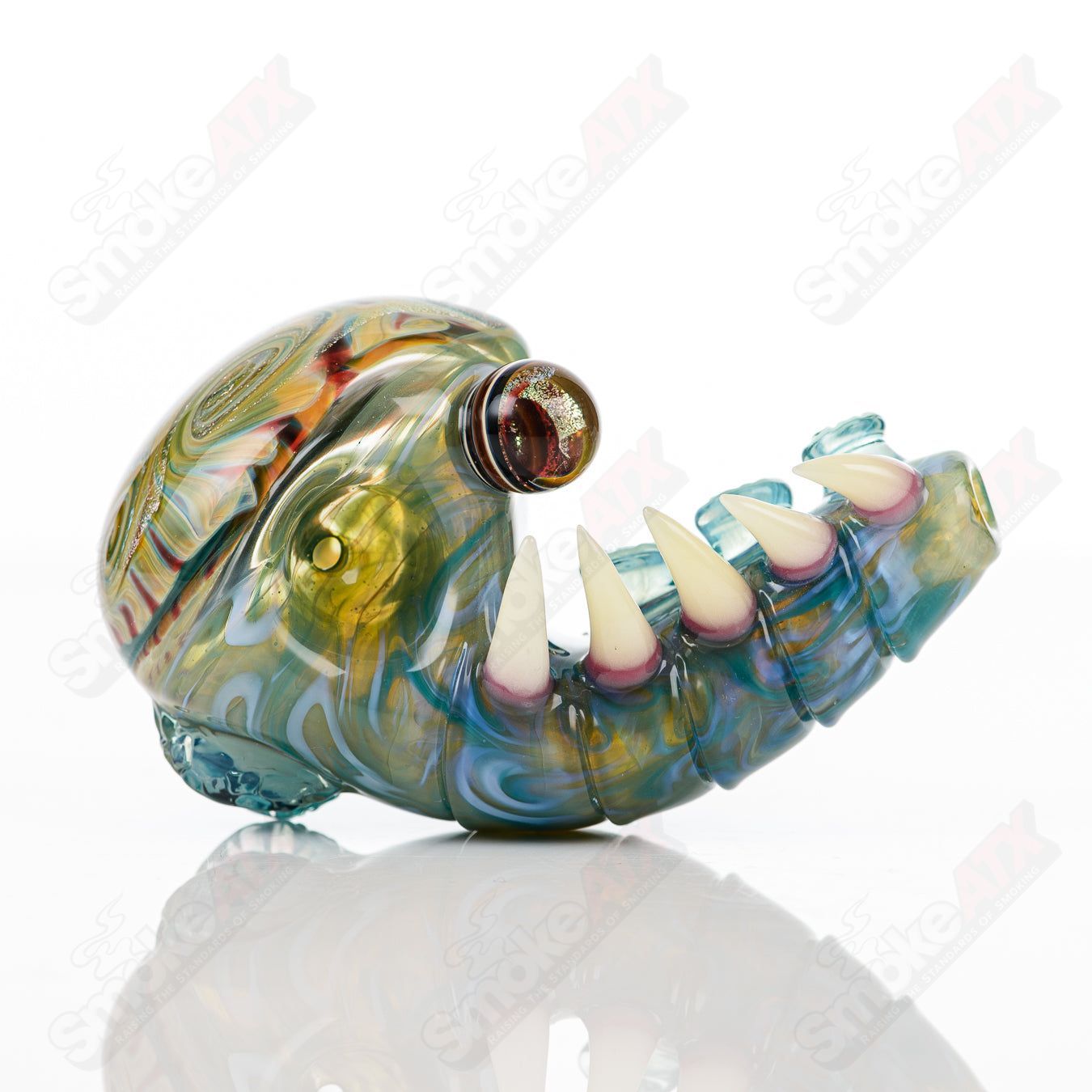 Hand pipe made of galactic glass with a dichroic swirl marble design by Salt Glass, part of the Heady Glass collection.