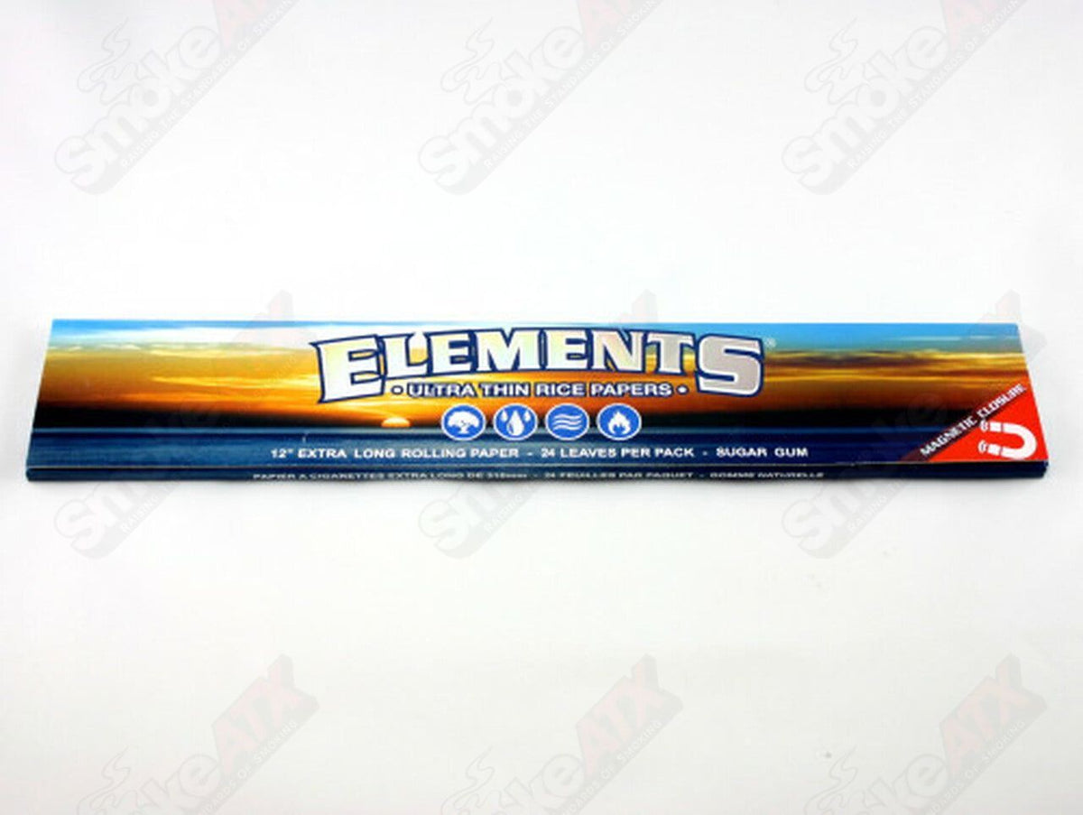 Elements Rice 12-inch rolling paper pack, featuring thin, natural rice paper for smooth rolling and high-quality smoking experience.