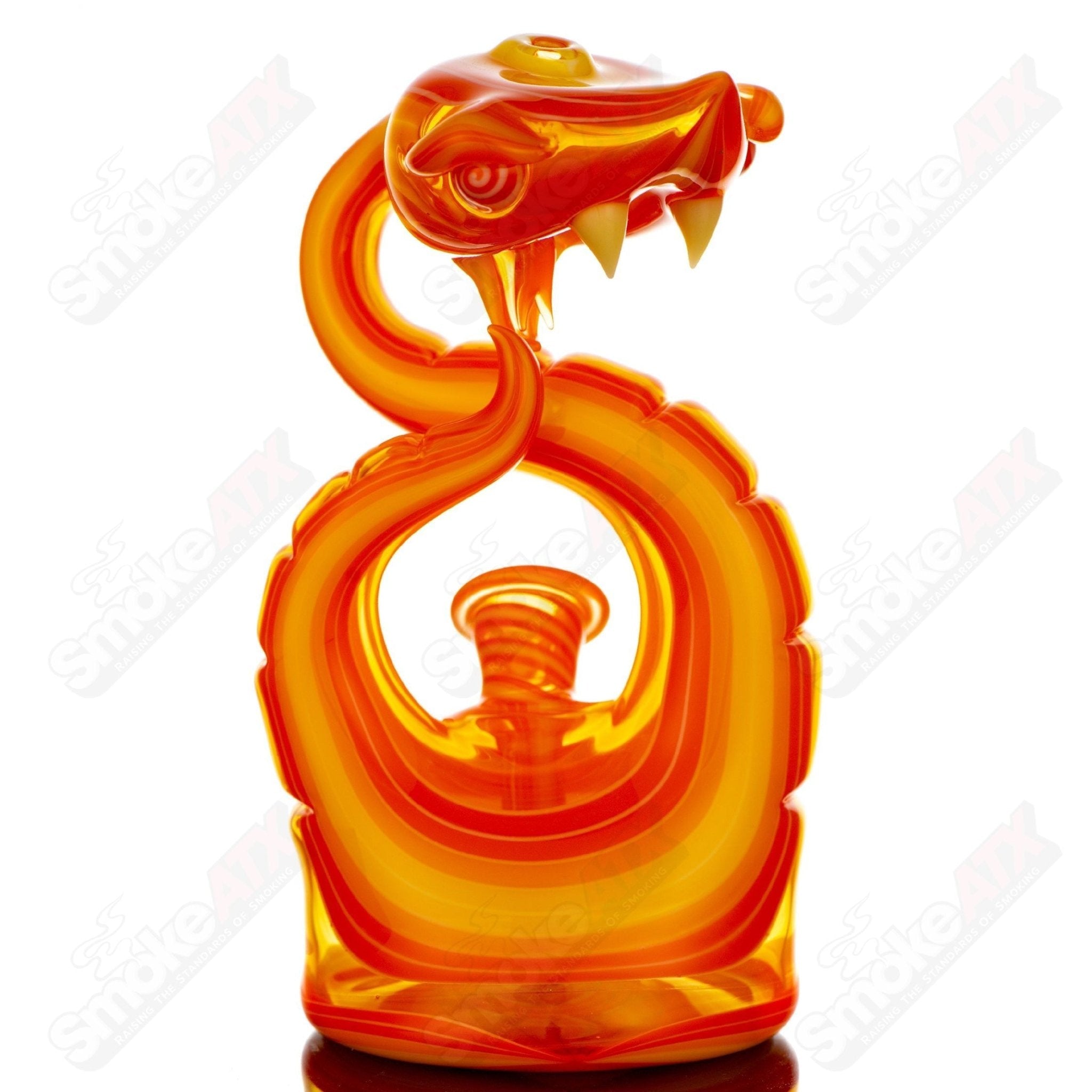 Encalmo Snake Rig Set by Niko Cray, colorful heady glass concentrate rig with intricate snake design and clear glass accents.