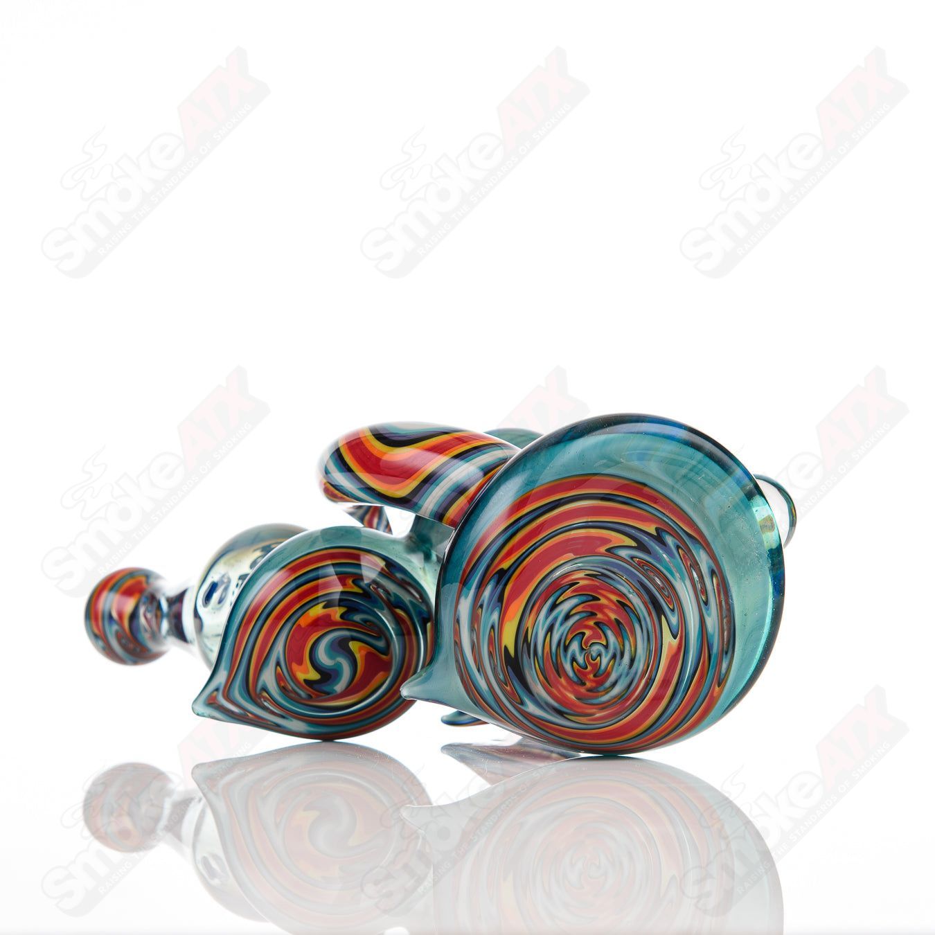 American Helix Fire & Ice Custom Worked Solo Signature Series glass dry pipe with box fan design featuring helix pattern.