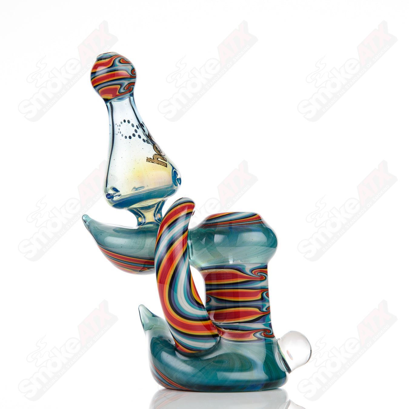 American Helix Fire & Ice Custom Worked Solo Signature Series glass dry pipe with box fan and helix design, hand-crafted and visually detailed.