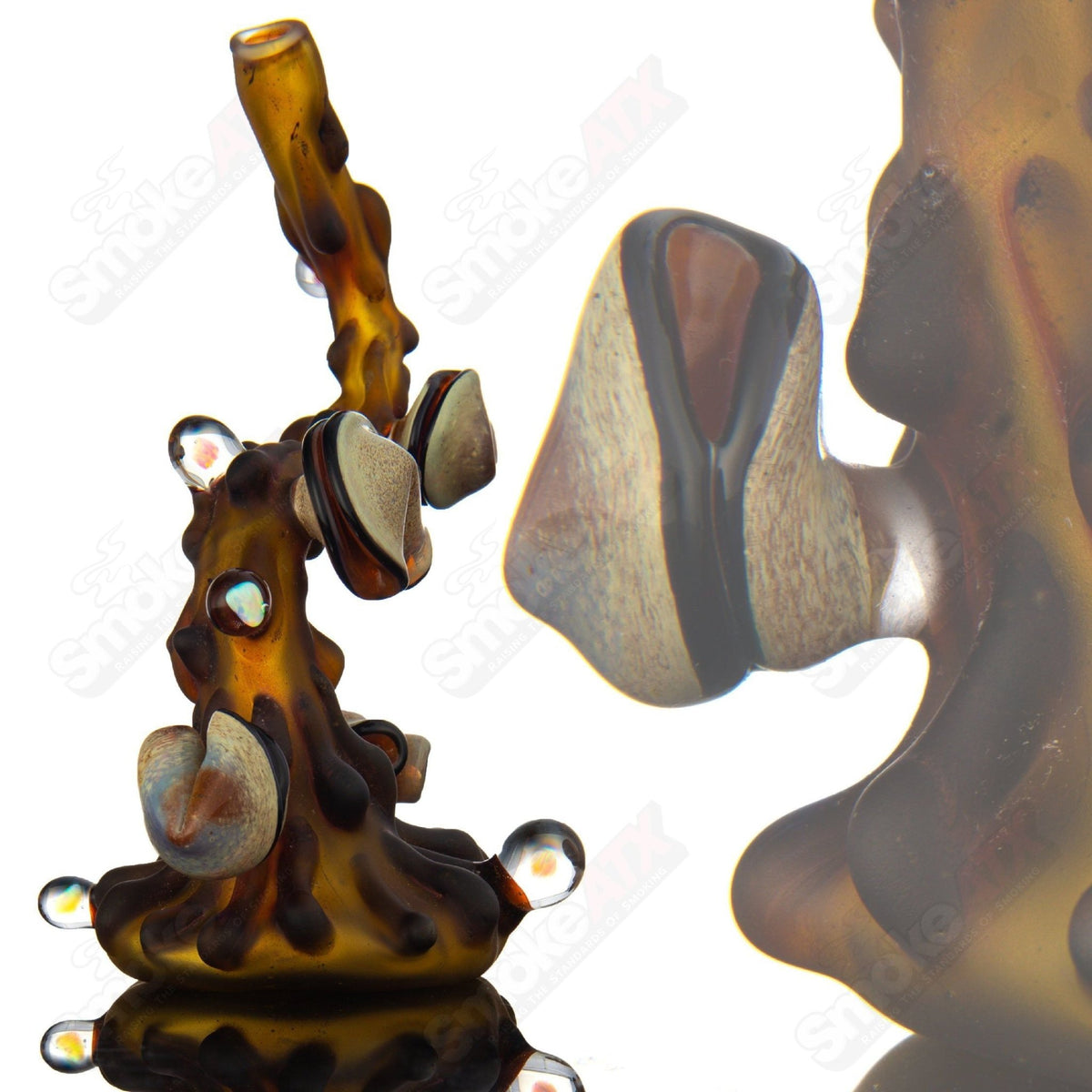 Flowing Tea Rig with teacup design from Dux Glass, a handcrafted heady glass concentrate rig with intricate glasswork.