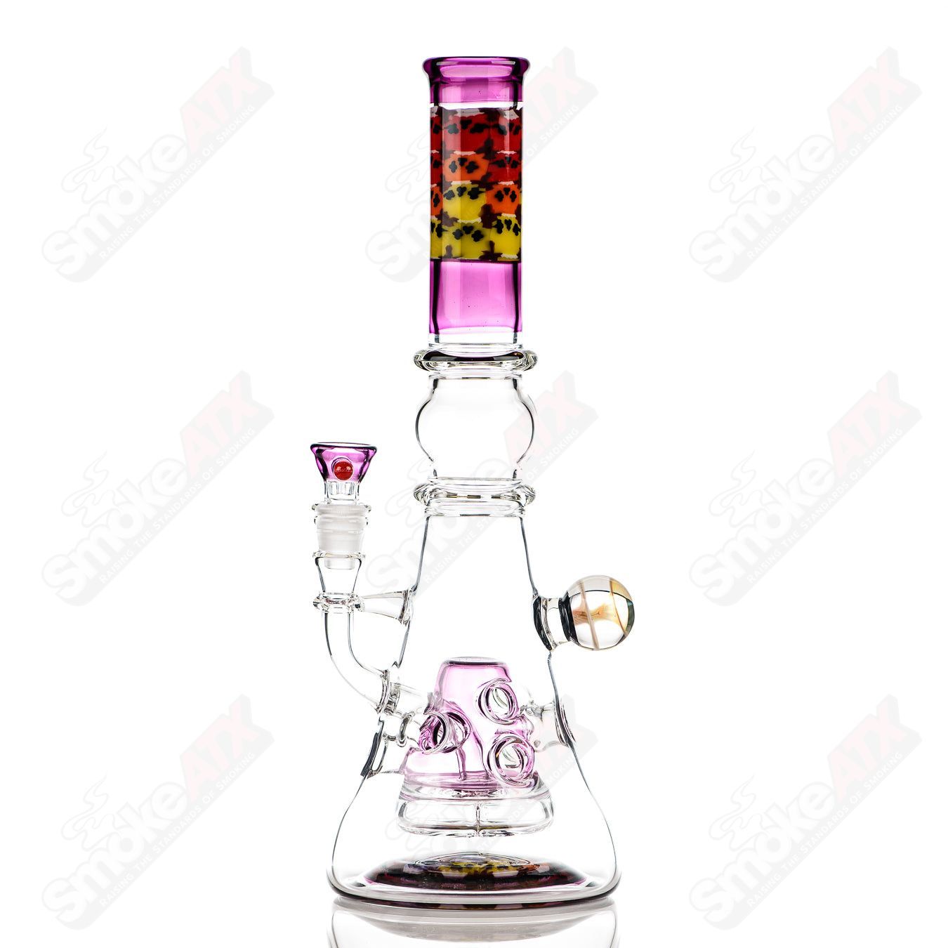 Full-size gold amethyst Fab Tube Crunklestein x Terroir heady glass beaker with gold and purple accents, intricate glass design.