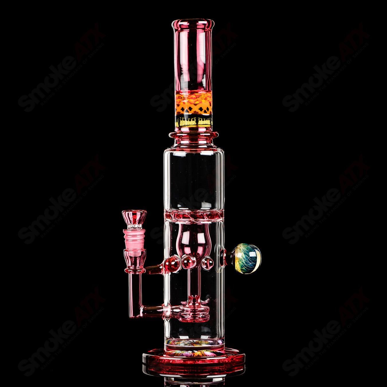 Full-size gold ruby milli turbine incycler by Crunklestein x Terroir, heady glass incycler with intricate turbine design.