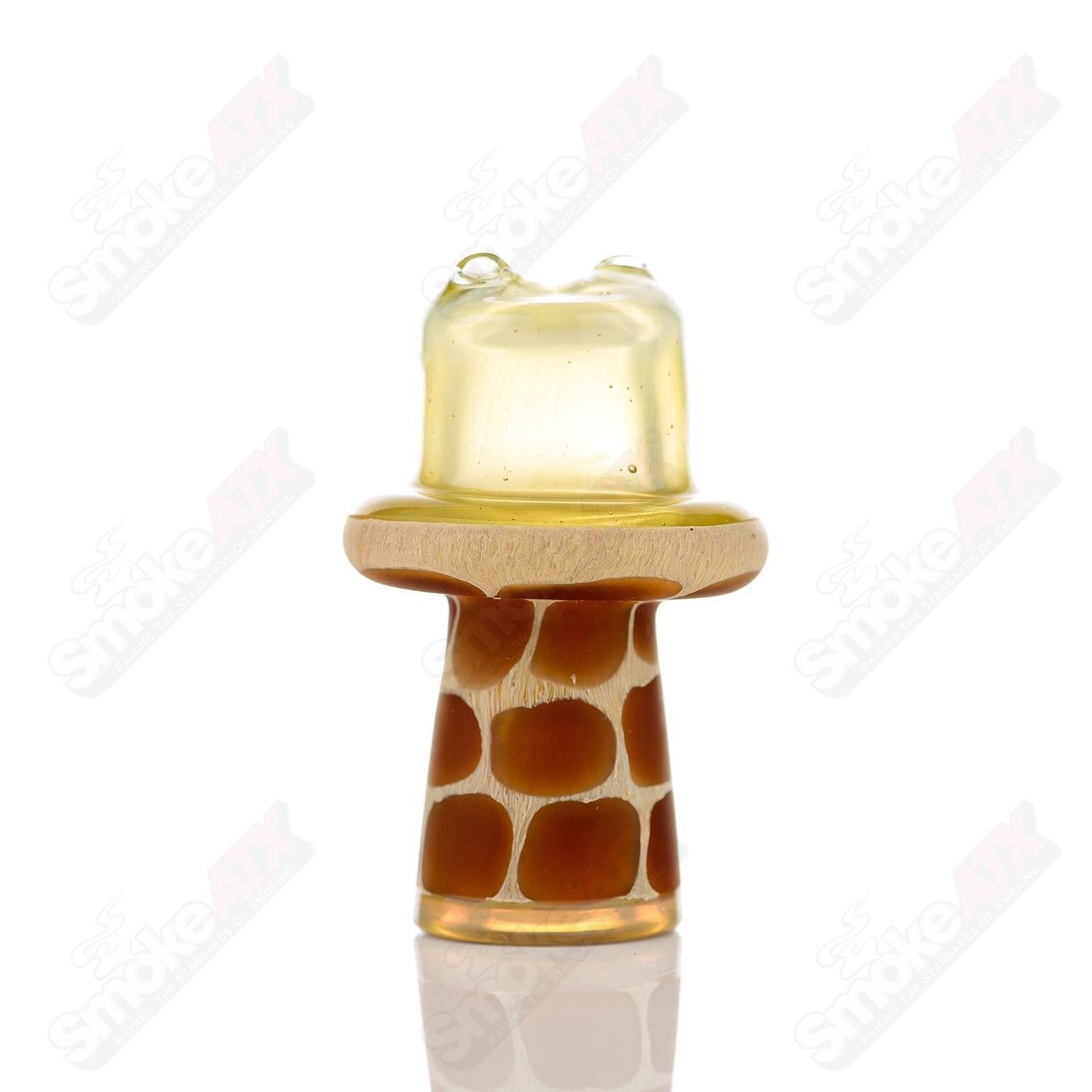 Fumed Giraffe Spinner Cap with Pearl from Robertson Glass, a detailed heady glass carb cap for vaporizer use.