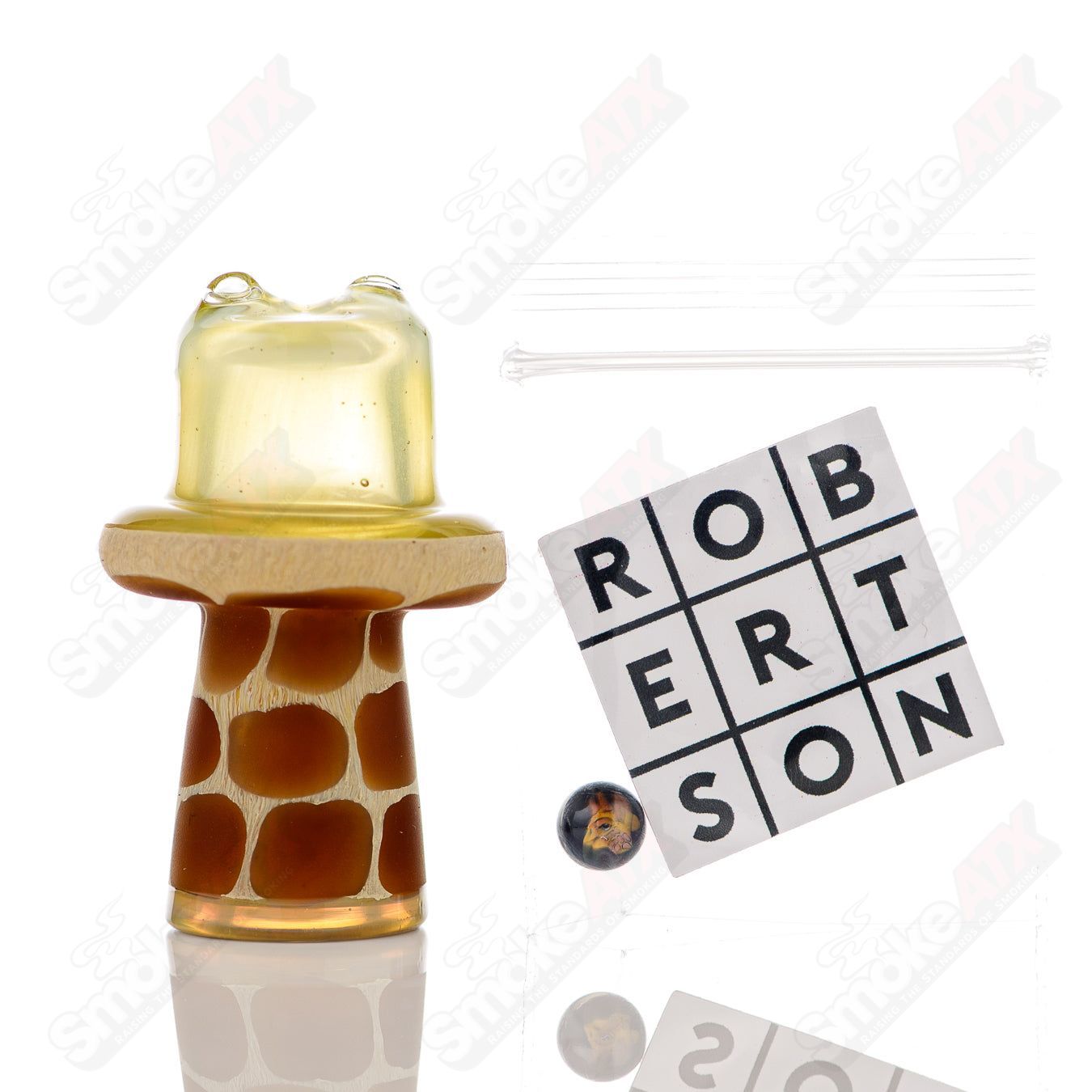 Fumed Giraffe Spinner Cap with Pearl, Robertson Glass heady glass carb cap for vaporizers and concentrates.