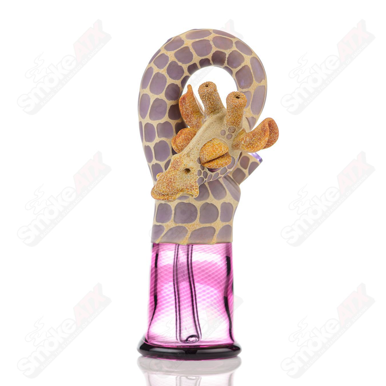 Robertson Glass Giraffe Bent Neck Bottle Rig with purple rain and royal jelly color accents, designed for concentrate use.