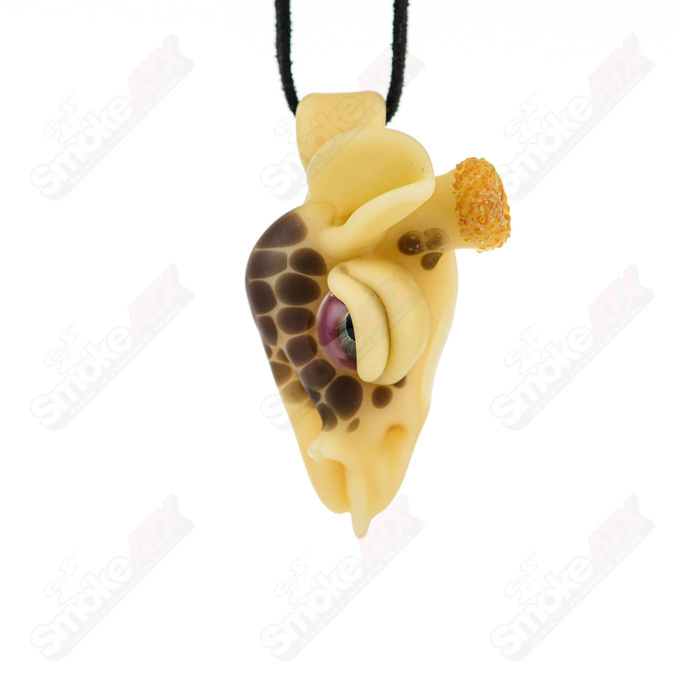 Robertson Glass Giraffe Pendant with butter and charcoal glass, detailed pendant jewelry featuring a giraffe design.