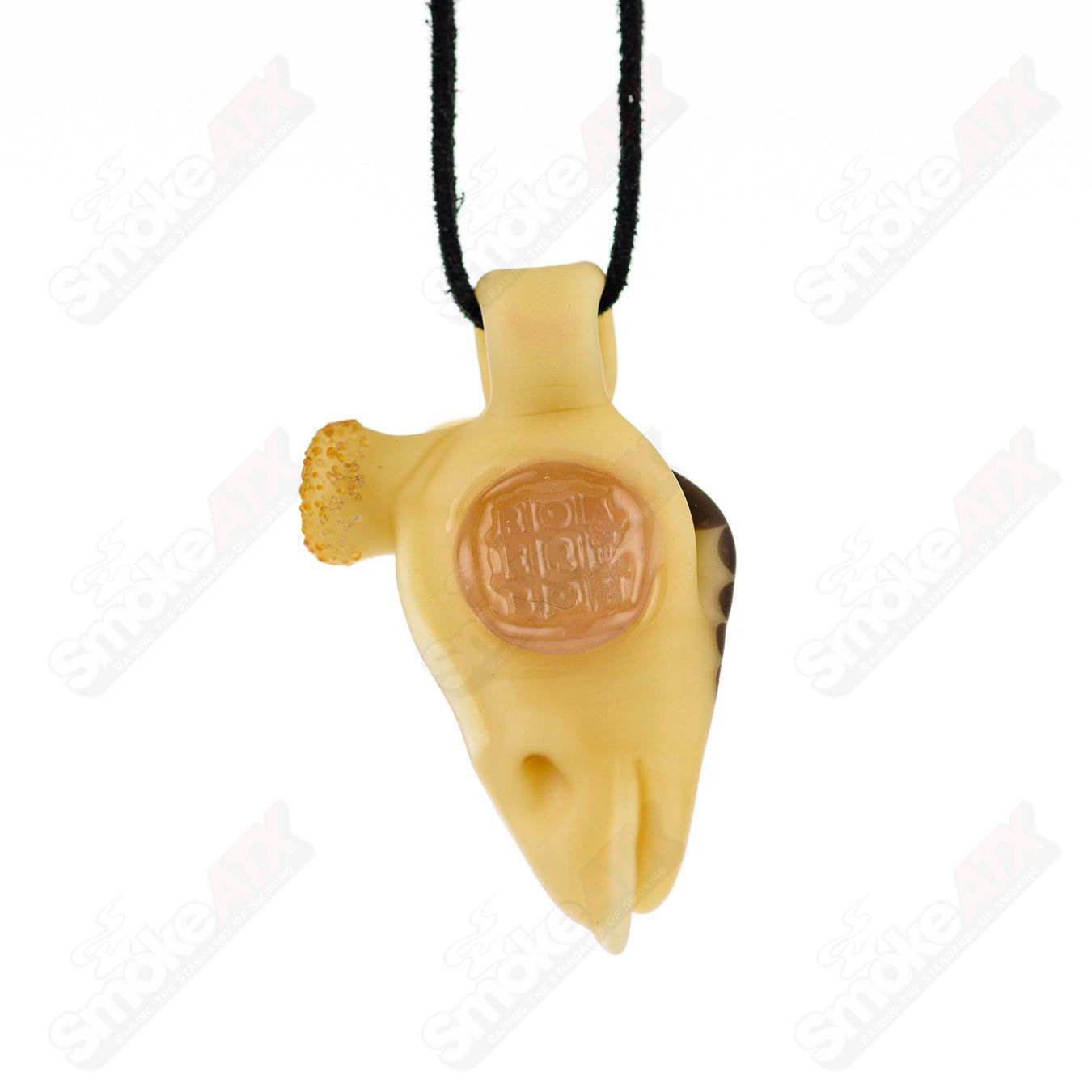 Robertson Glass giraffe pendant in butter and charcoal colors, featuring detailed glass craftsmanship and a hanging loop.