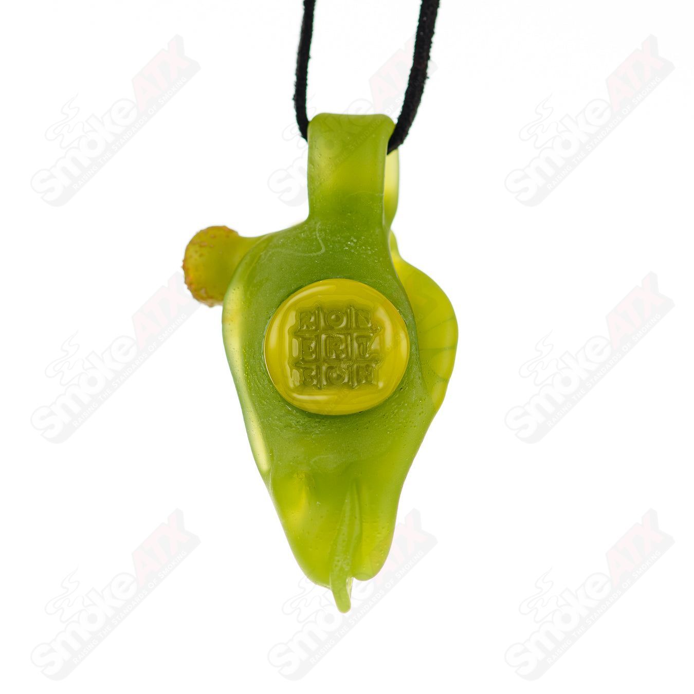 Glass giraffe pendant by Robertson Glass featuring timber and Roswell accents, crafted as a unique heady glass pendant.