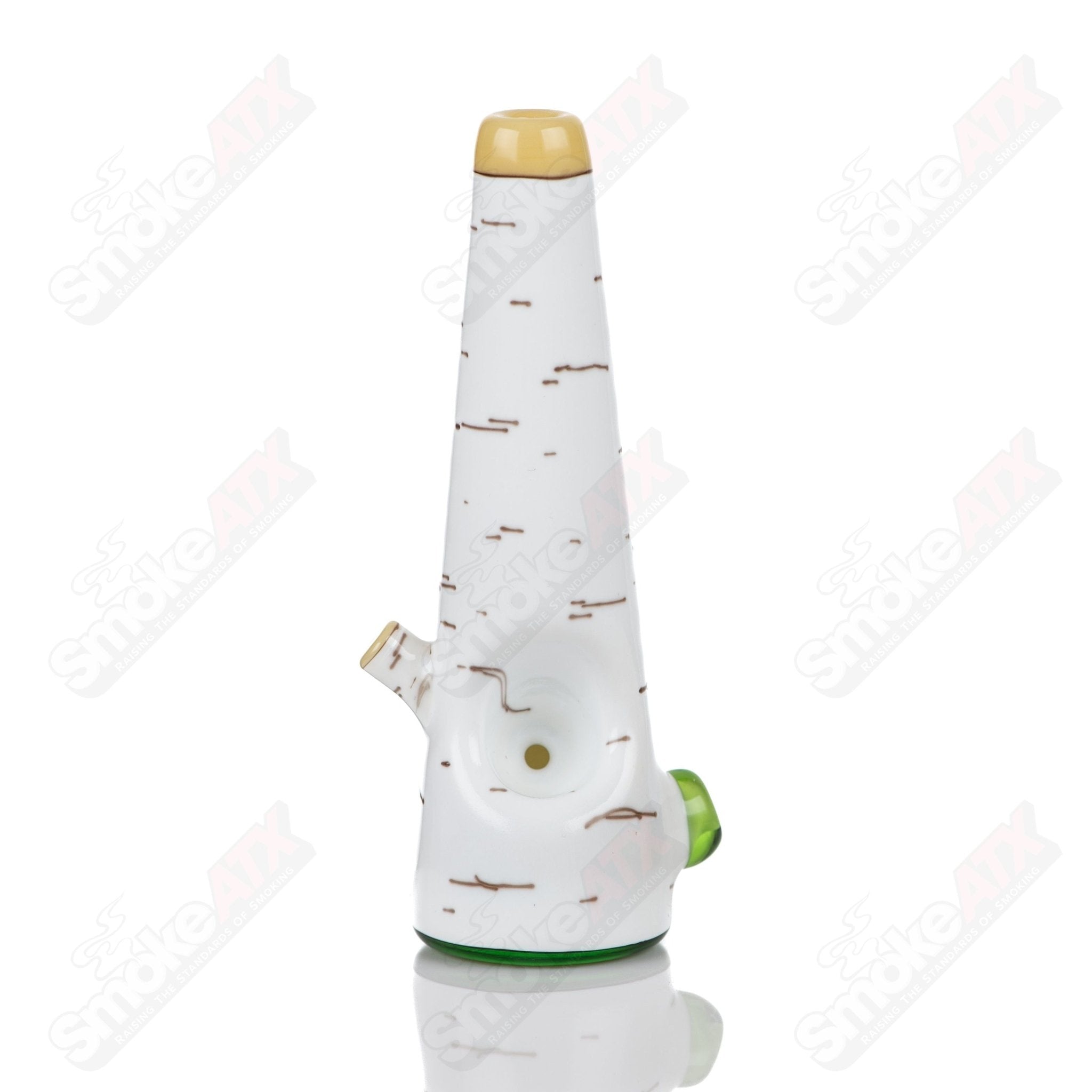 Green Birch Spoon Foster Glass hand pipe featuring a vibrant green birch design, crafted by Foster Glass.
