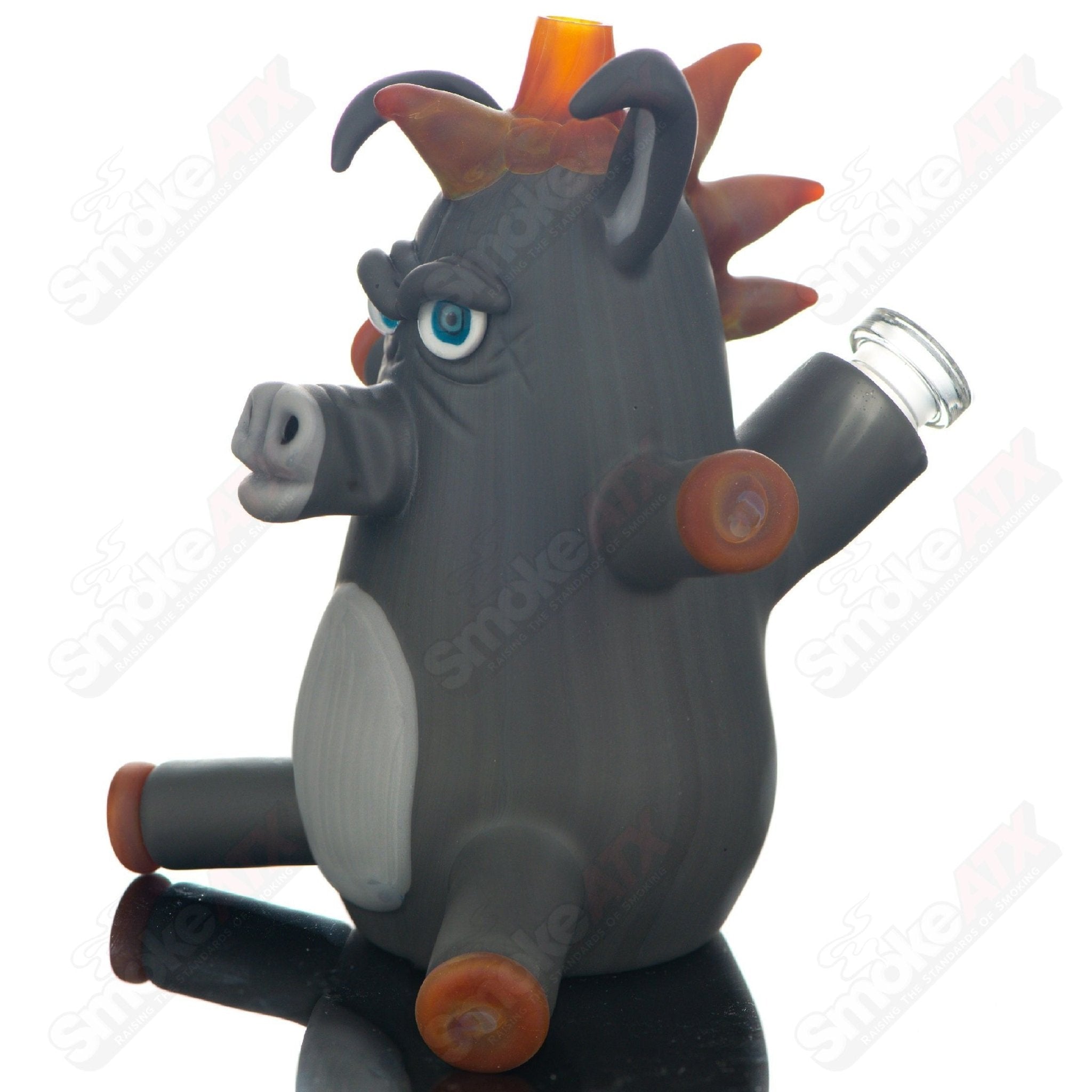 Grey Bull Morrison glass concentrate rig by Robert Morrison featuring a sleek grey design and intricate glasswork.