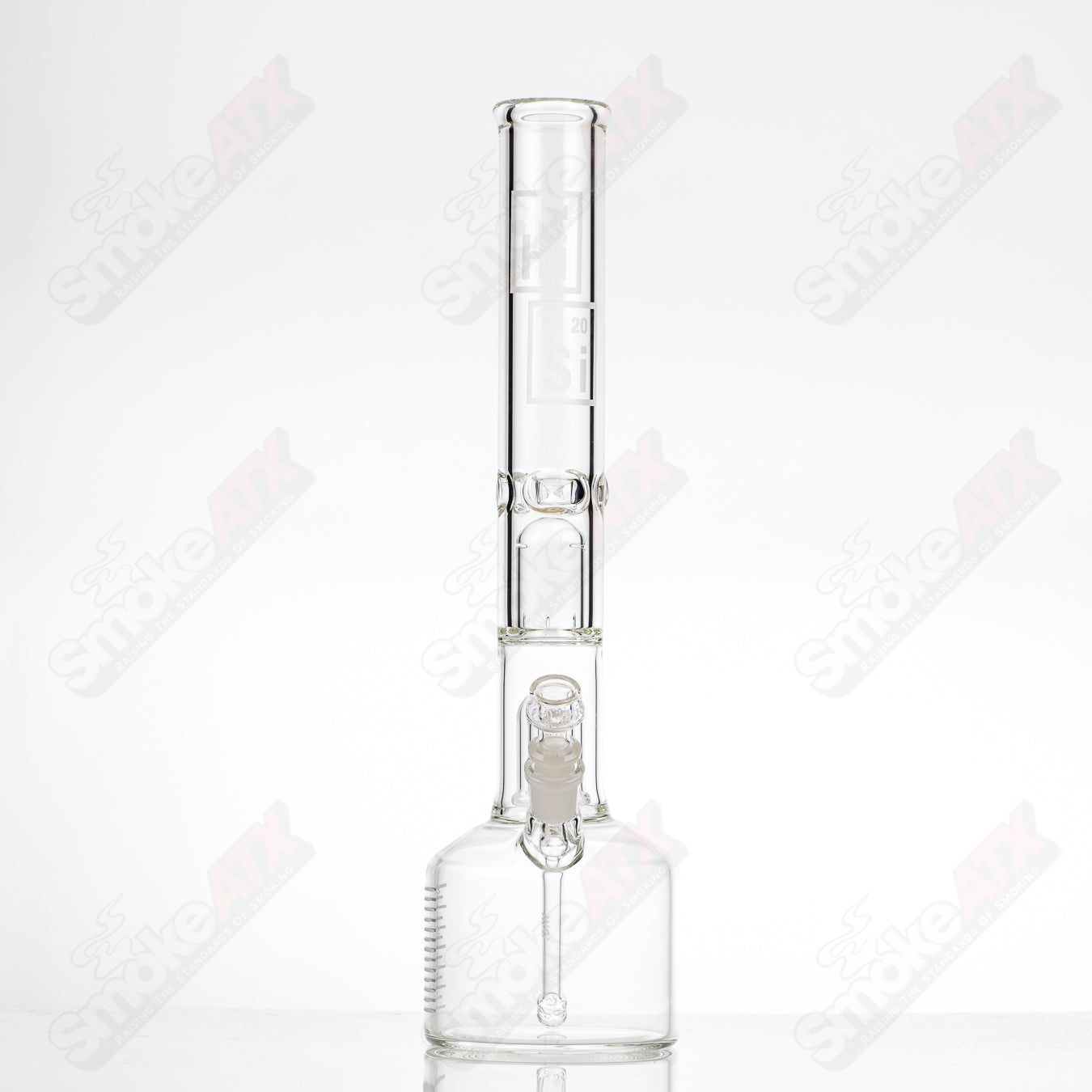 HiSi Glass 17-inch beaker bong with 50x5 mushroom percolator, clear glass construction for smooth smoking experience.