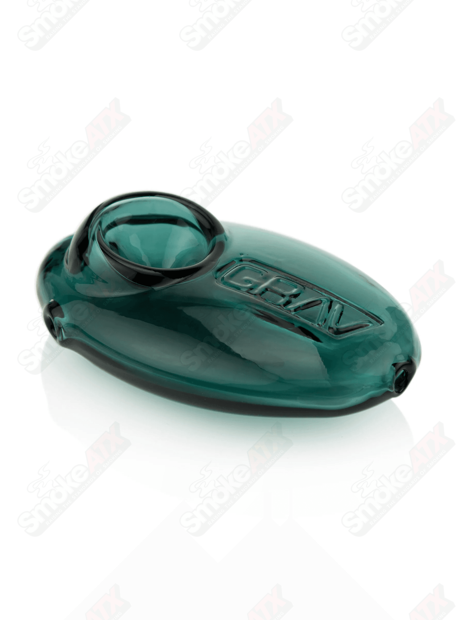 Lake green pebble glass spoon pipe by Grav Labs featuring a smooth, rounded design and textured pebble surface.