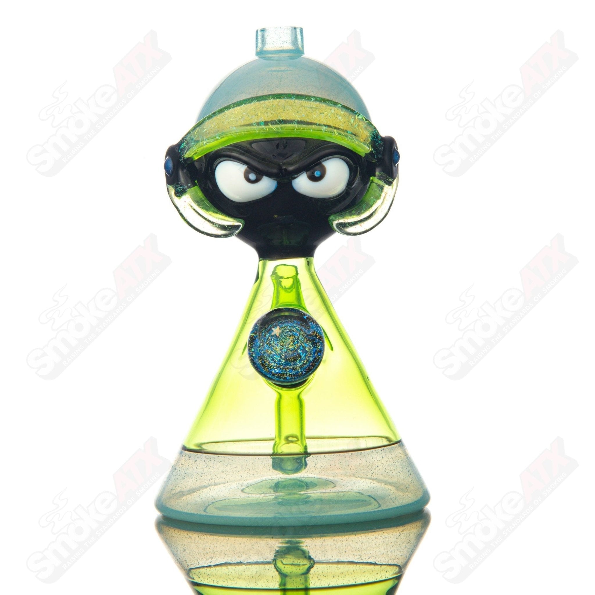 Marvin the Martian heady glass concentrate rig by J Smart with matching pendant, detailed cartoon character design.