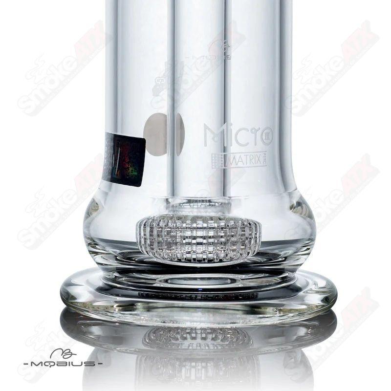 Glass waterpipe Micro Matrix V3 Mobius with intricate design and clear glass body, featuring a sturdy base and mouthpiece.