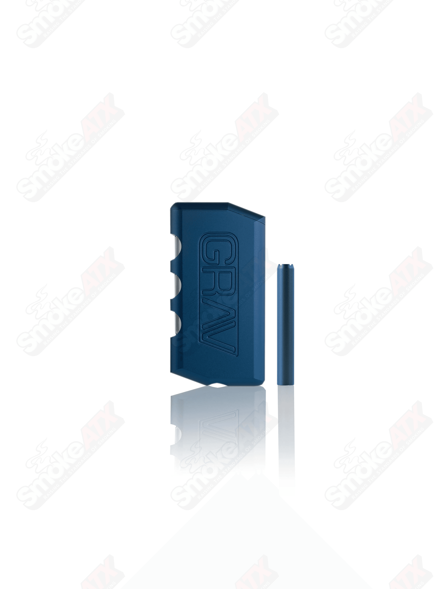 Midnight blue Grav dugout with integrated stash compartment and rolling surface, 420 products accessory for storing smoking essentials.