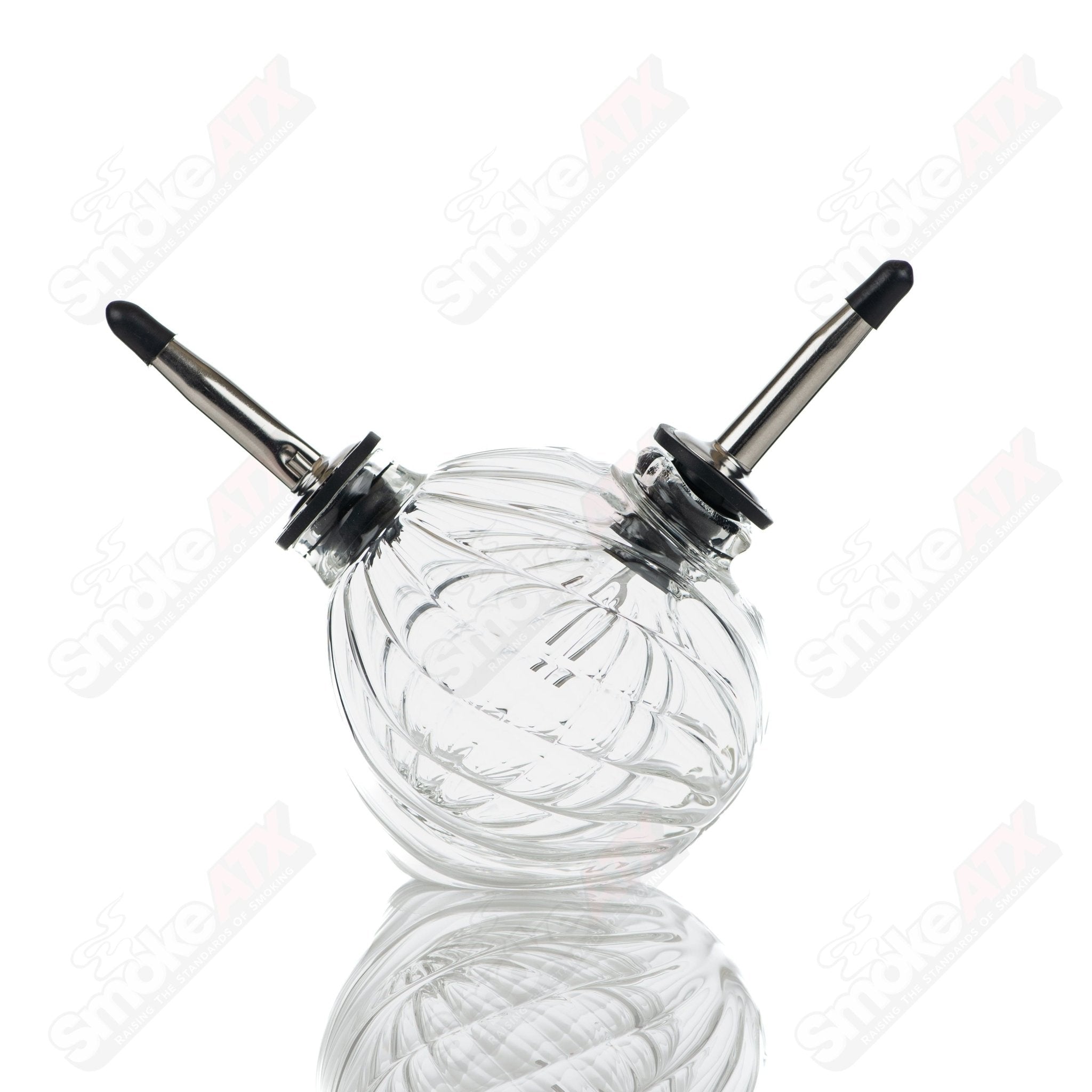 Mini ribbed glass pour bottle for oil and vinegar by Texas Hot Glass, featuring a compact and stylish design.