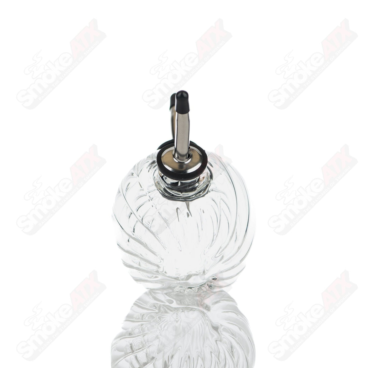Mini ribbed glass pour bottle for oil and vinegar by Texas Hot Glass, featuring a sleek, textured design perfect for kitchen use.