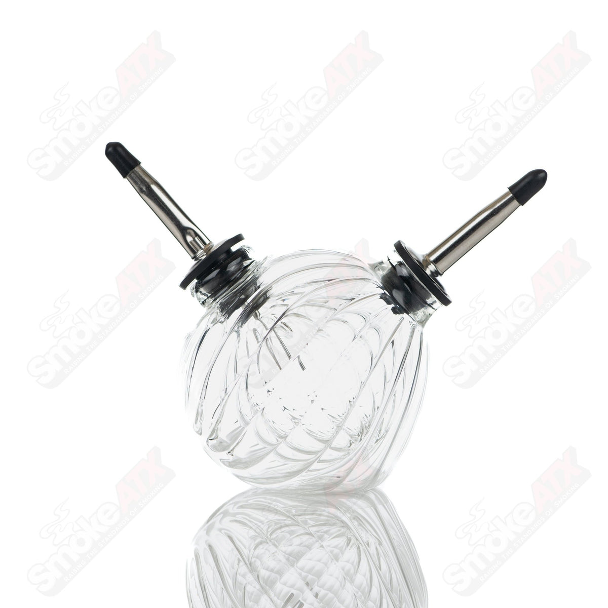 Mini ribbed glass pour bottle for oil and vinegar by Texas Hot Glass, featuring a sleek, compact design perfect for kitchen use.