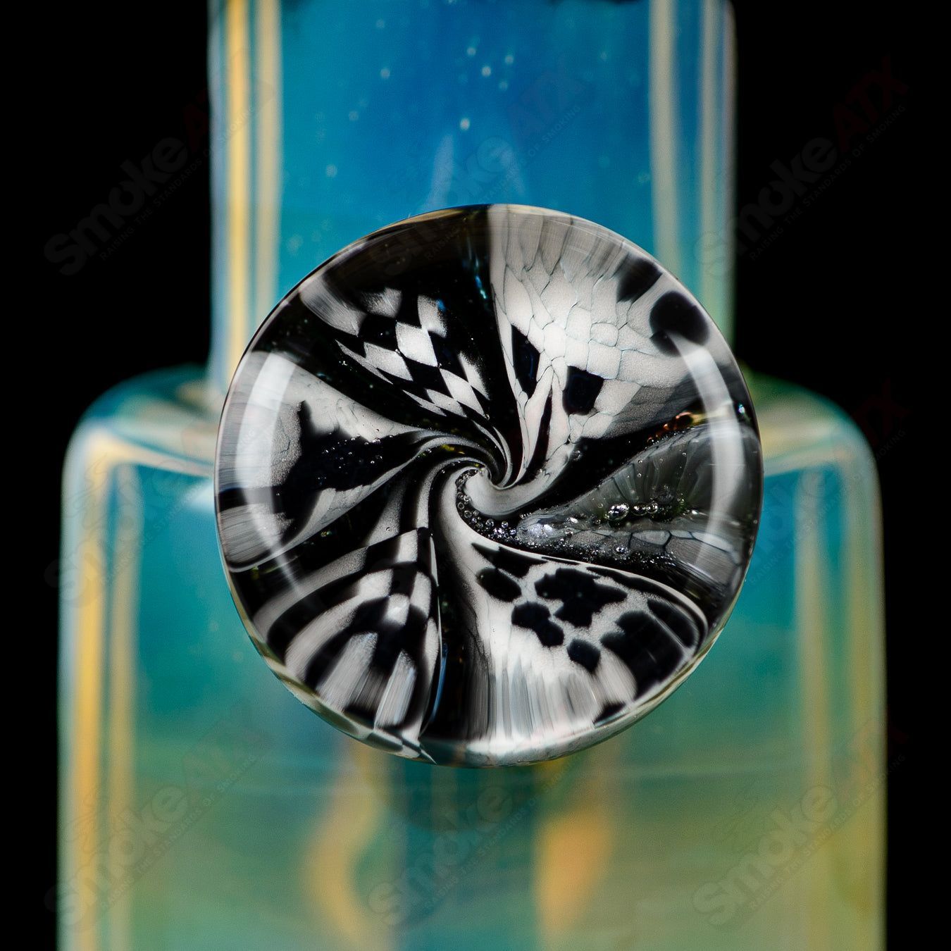 Mini Rig #2 Cap’n Crunk, a heady glass concentrate rig with intricate design and vibrant colors, designed for smooth dabbing.