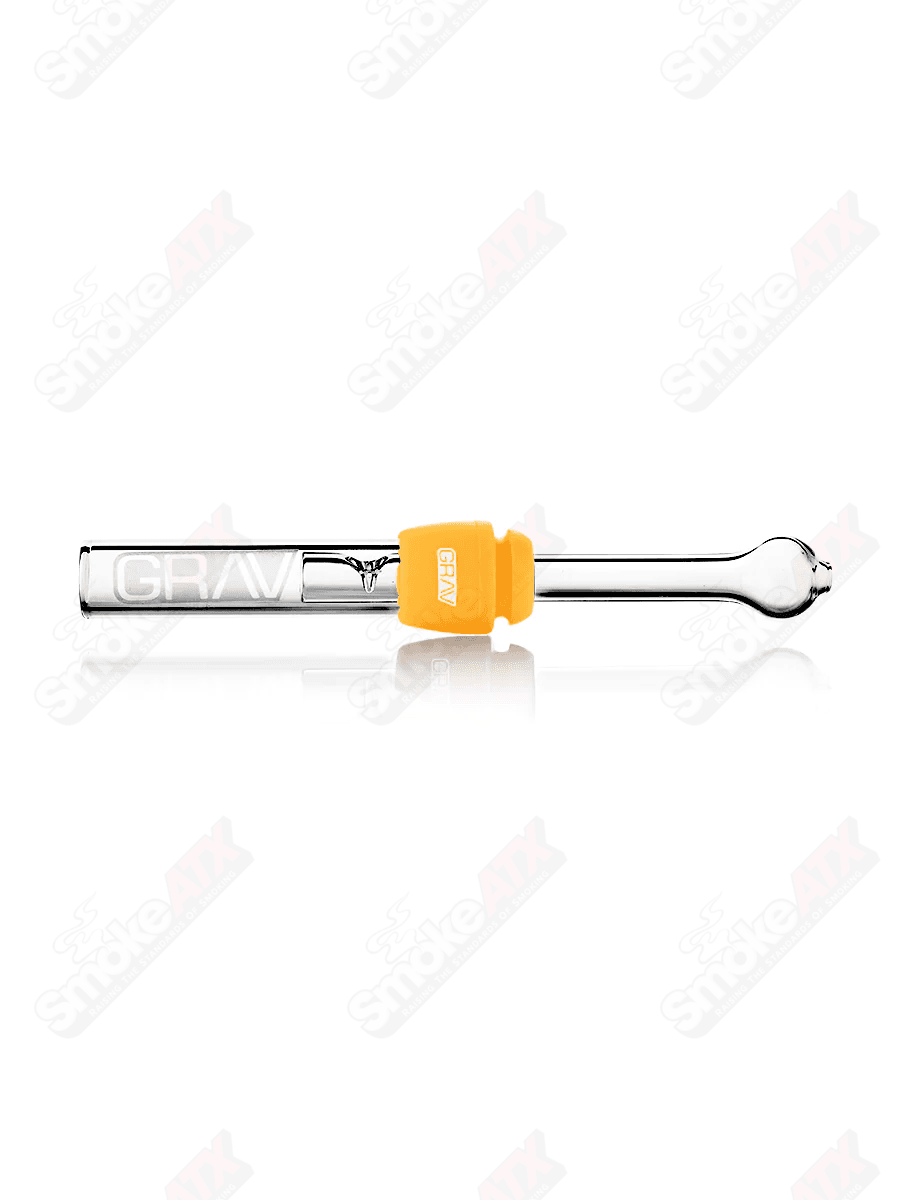 Mustard yellow glass chillum blunt by Grav, handcrafted glass smoking pipe with smooth finish and vibrant color.