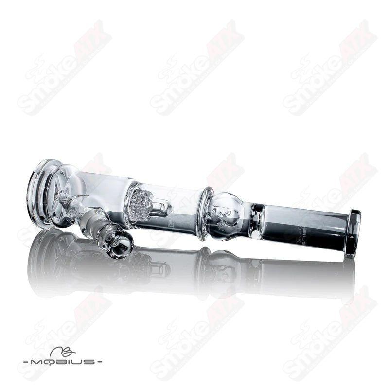 Mobius Nano Matrix V2 glass waterpipe with intricate design, showcasing its clear glass construction and advanced filtration features.