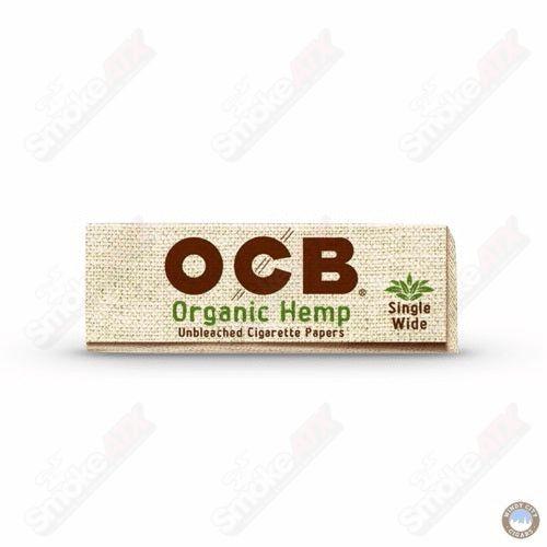 OCB Single Wide Organic Hemp rolling papers, natural and eco-friendly for smooth rolling, shown in the product image.