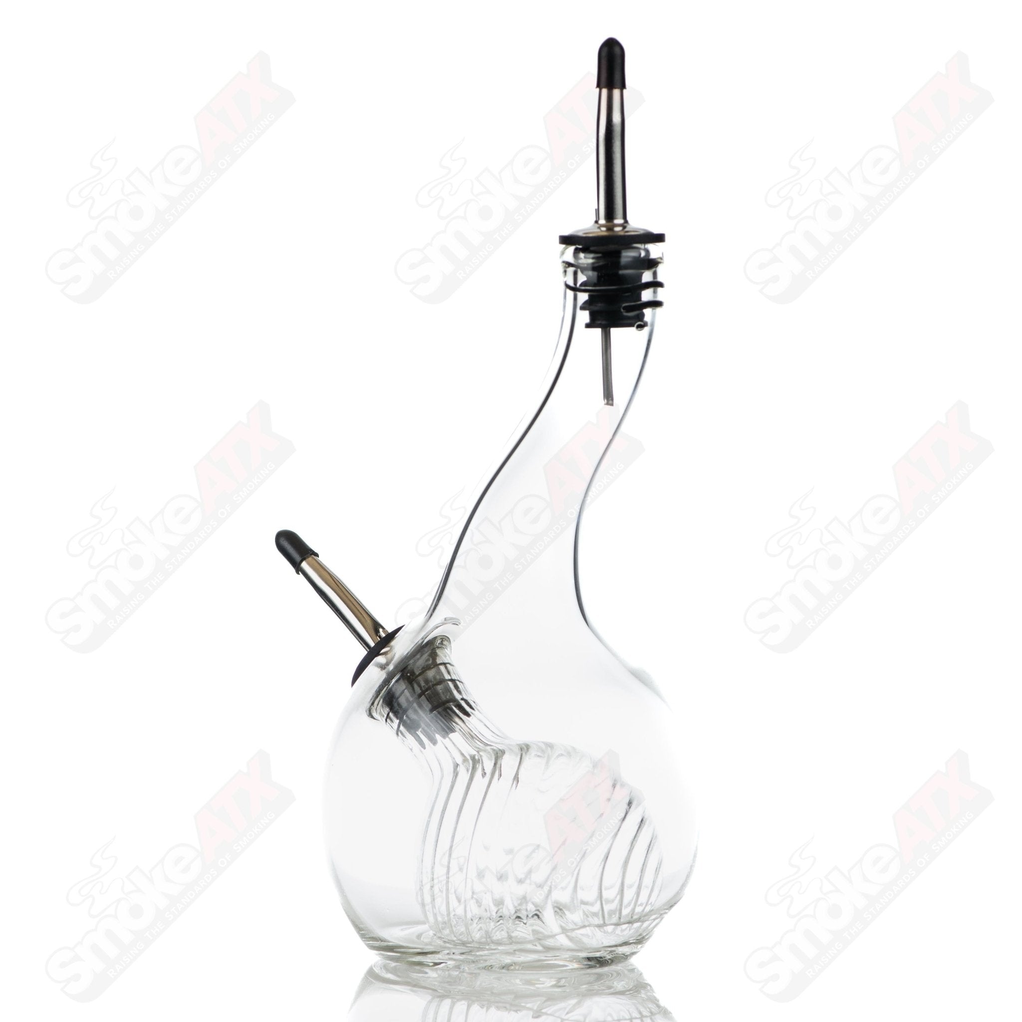Ribbed glass oil and vinegar pour bottle by Texas Hot Glass, clear Heady Glass with textured ribbed design.