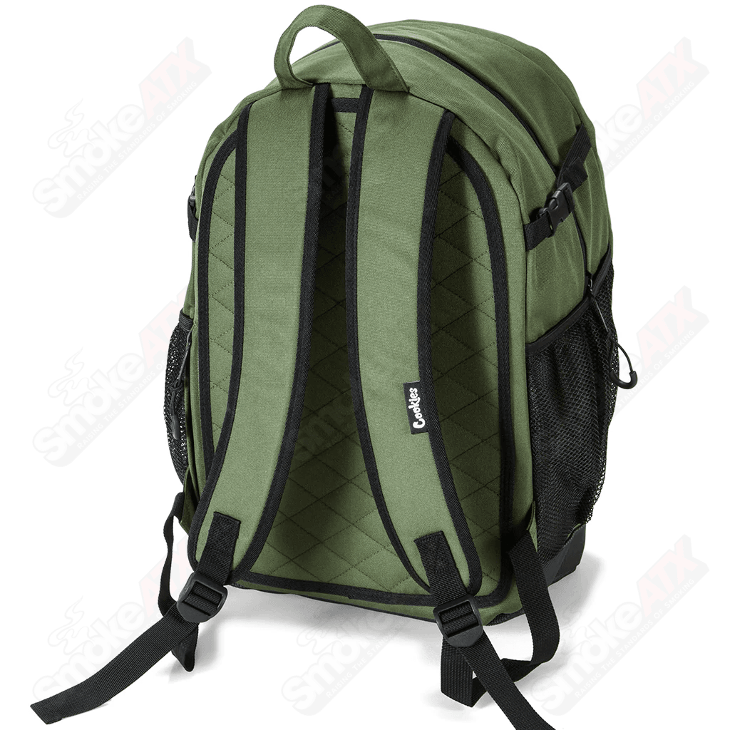 Olive green Cookies Bungee Chenille backpack with adjustable straps and front pocket, casual lifestyle bag for everyday use.
