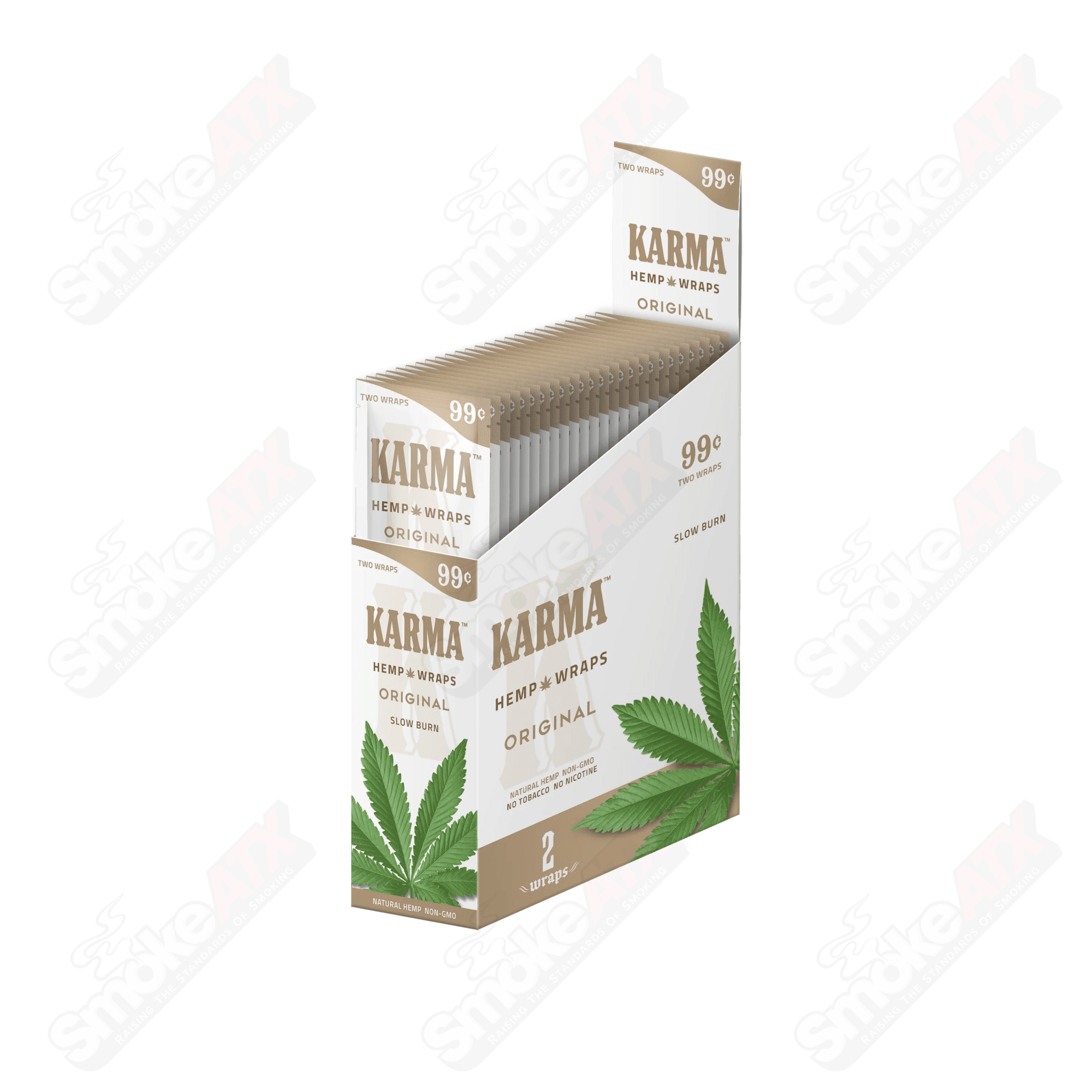 Original Karma Hemp Wraps for 420 products, featuring natural hemp wraps with branded packaging and leaf designs.