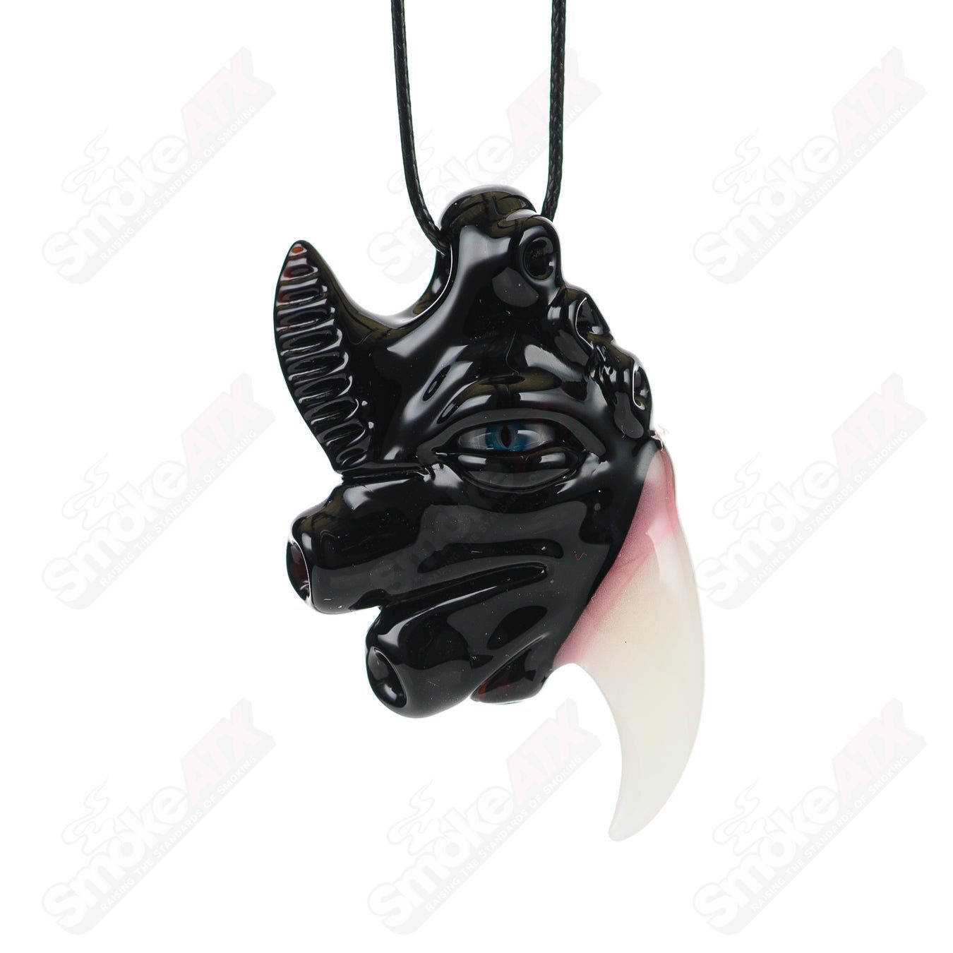 Black Jack pendant by Salt Glass, a heady glass pendant with intricate design, shown in a close-up image.