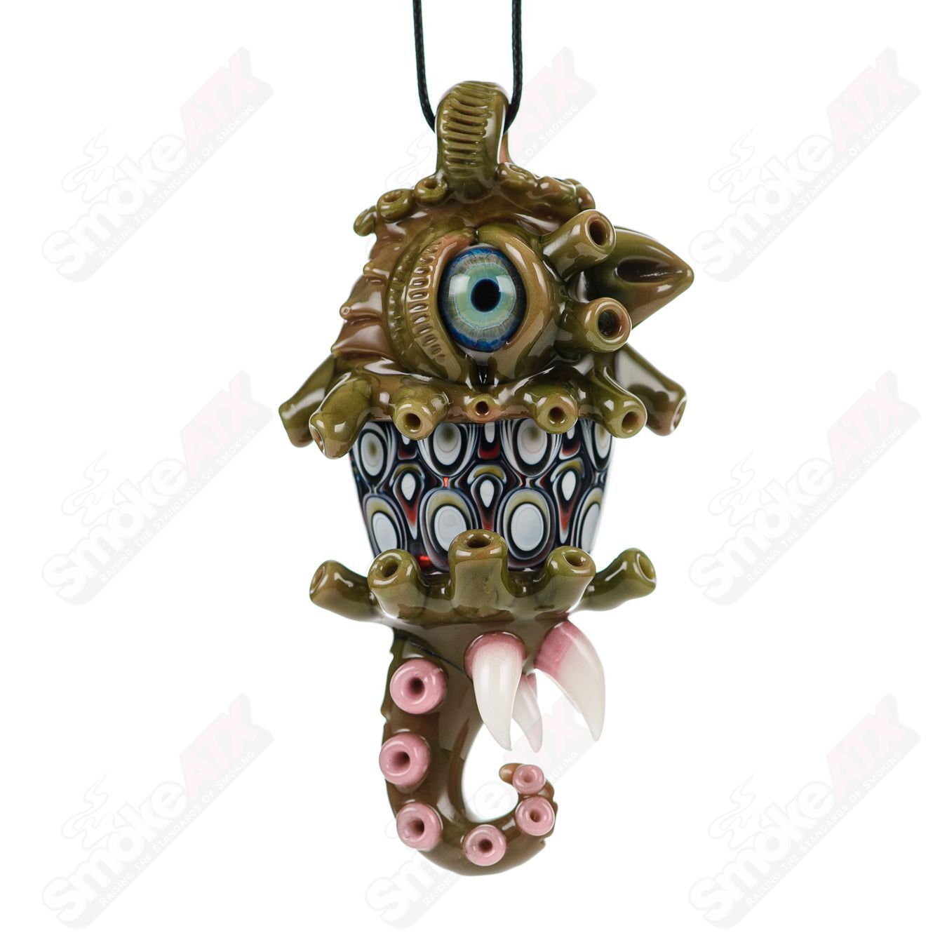 Yoshi Prep Spanish Olive pendant by Salt Glass featuring colorful glass art in a heady glass pendant design.