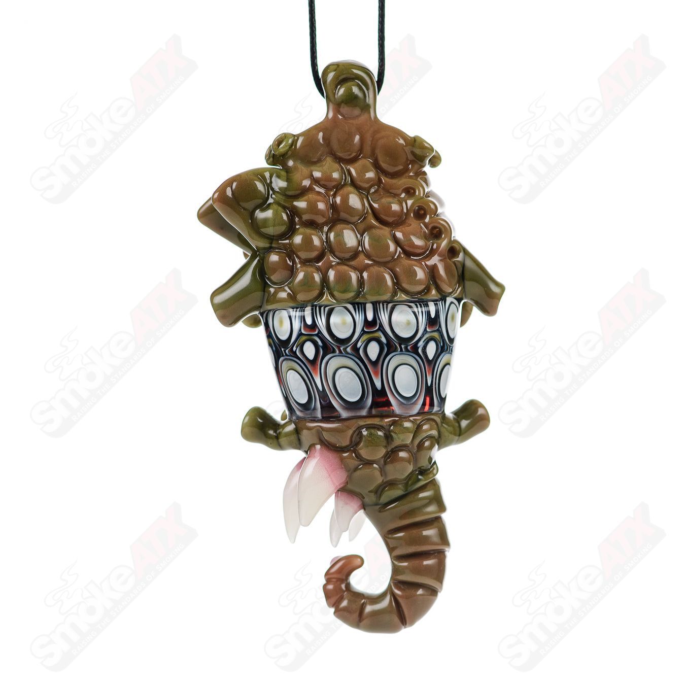 Yoshi Prep Spanish Olive pendant by Salt Glass, handcrafted heady glass pendant featuring Yoshi Nori Kondo design.