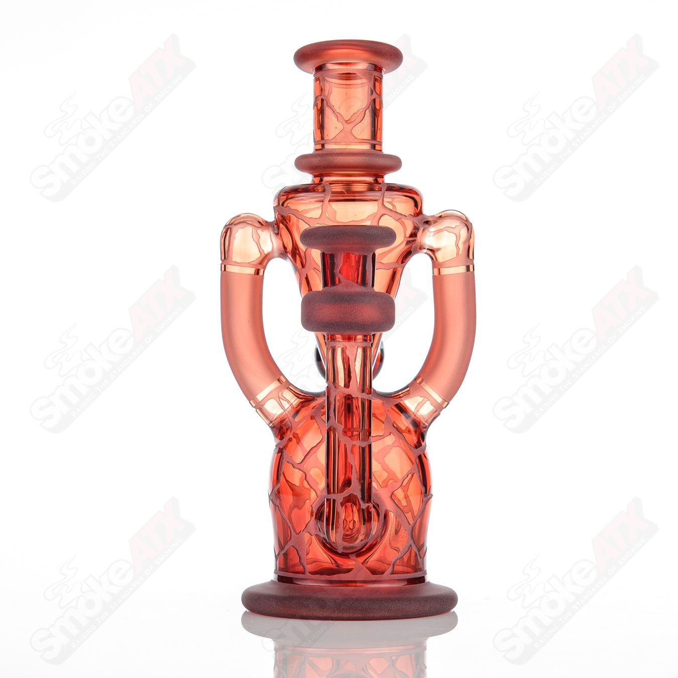 Pomegranate single-color double-up rig by Rooster Glass, heady glass concentrate rig with vibrant glass design.