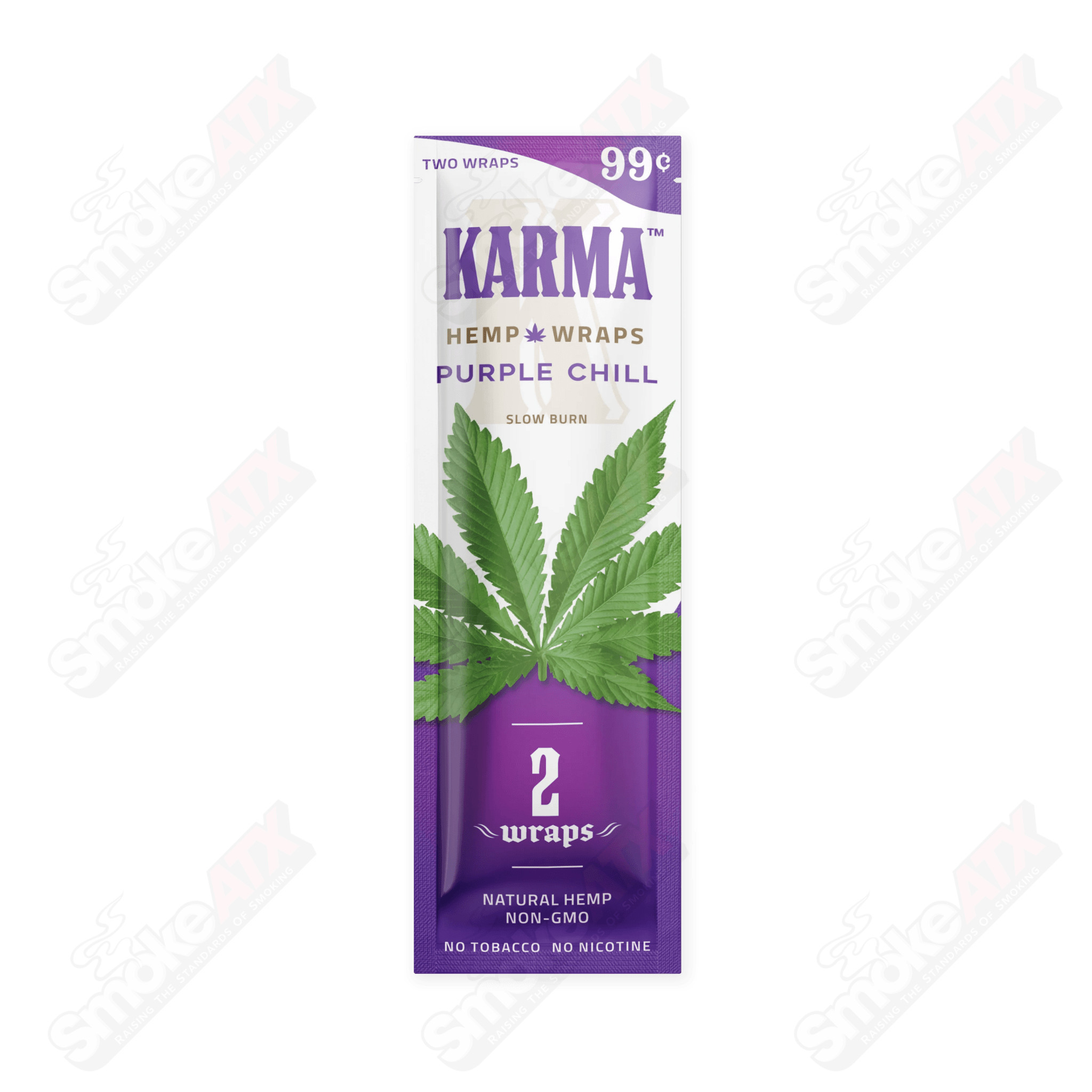 Purple Chill Karma Hemp Wraps, tobacco and hemp wraps with purple packaging, designed for rolling tobacco-free herbal wraps.